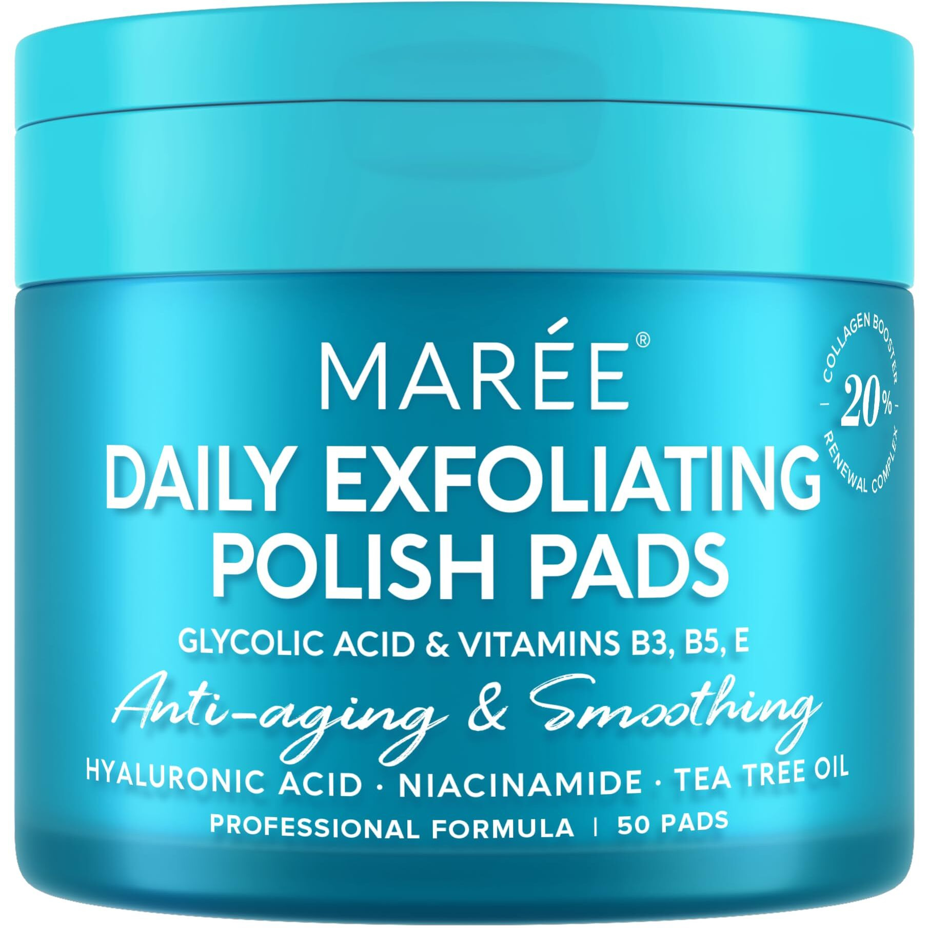 Maree Glycolic Acid Polishes - Toner Pads For Face Cleansing - Tea Tree Oil, Salicylic Acid & Vitamins E, B3, B5 - Facial Peel & Radiance Deep Cleaning Effect - 50 Count
