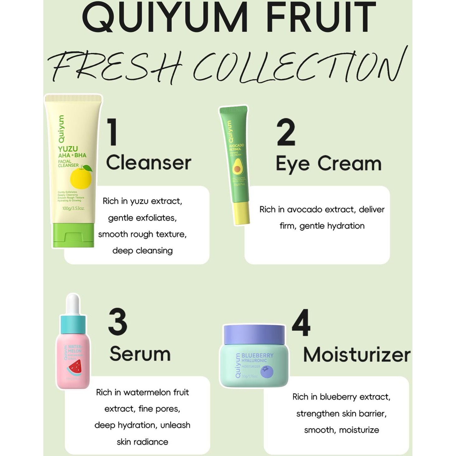Skin Care Set, Fruit Women Beauty Gift Sets, Skin Care Kit With Cleanser, Serum, Eye Cream, Face Cream Travel Kit For Women, Gentle Skin Cleaning Tsa-Friendly Sizes 4Pcs