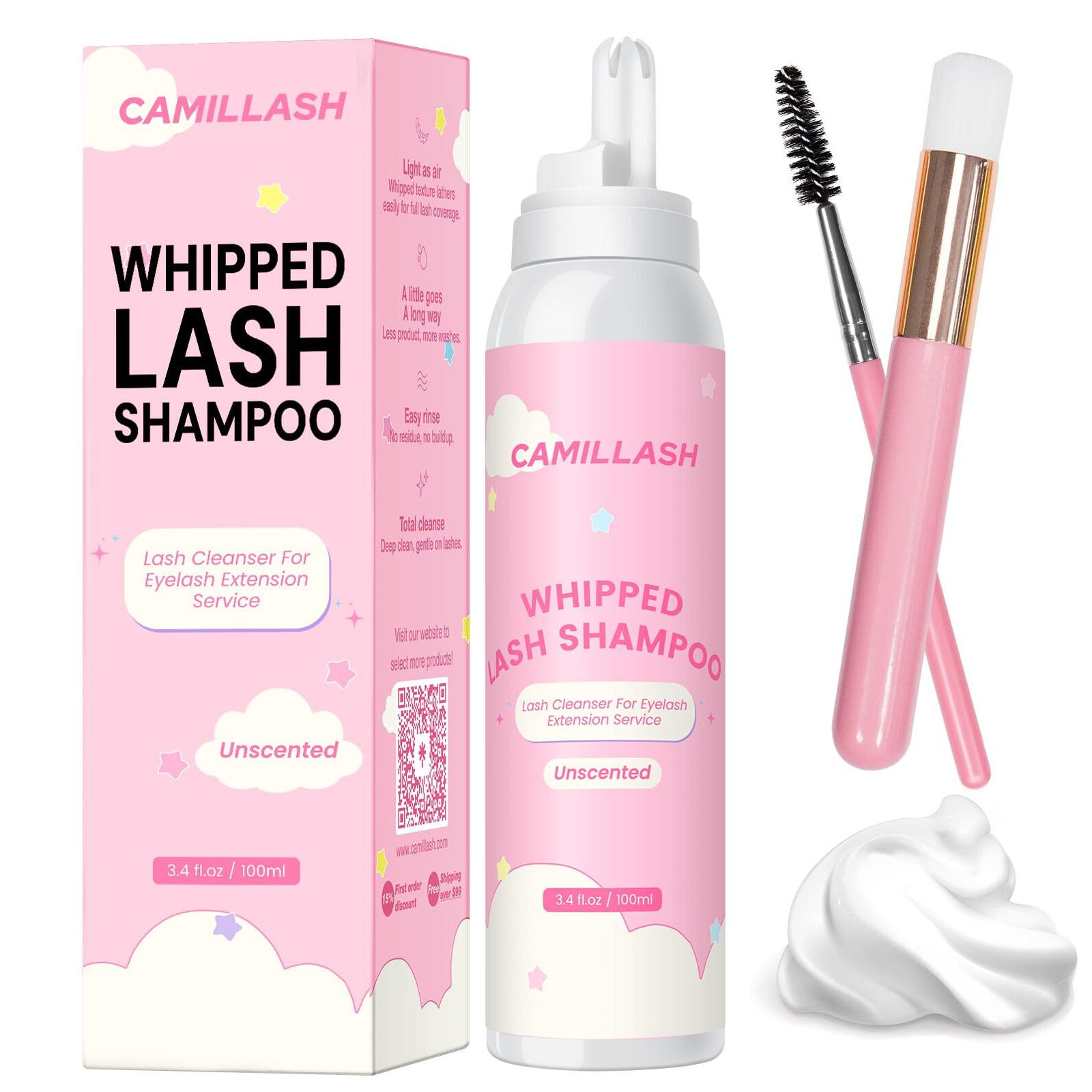 Whipped Lash Cream Shampoo Unscented Foam Cleanser | 100Ml Eyelash Extension Cleaning Bath Kit | Salon&Home Use