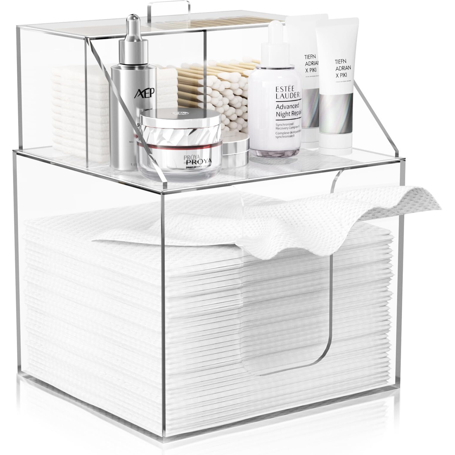Tainess Disposable Facial Towels Storage Box Compatible With Clean Skin Club Clean Towel Xl - Cotton Pads - Swabs Upgraded Double Layer Acrylic Storage Container Face Towel Holder (Glossy Clear)