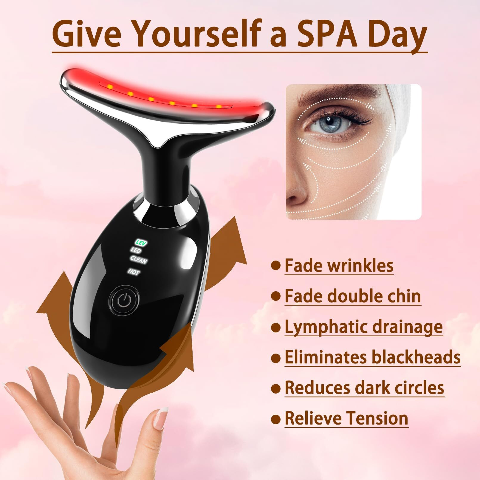 Vgy 7-In-1 True Beauty Glow Facial Massager, Multifunctional Electric Red Light Therapy For Women (Black)