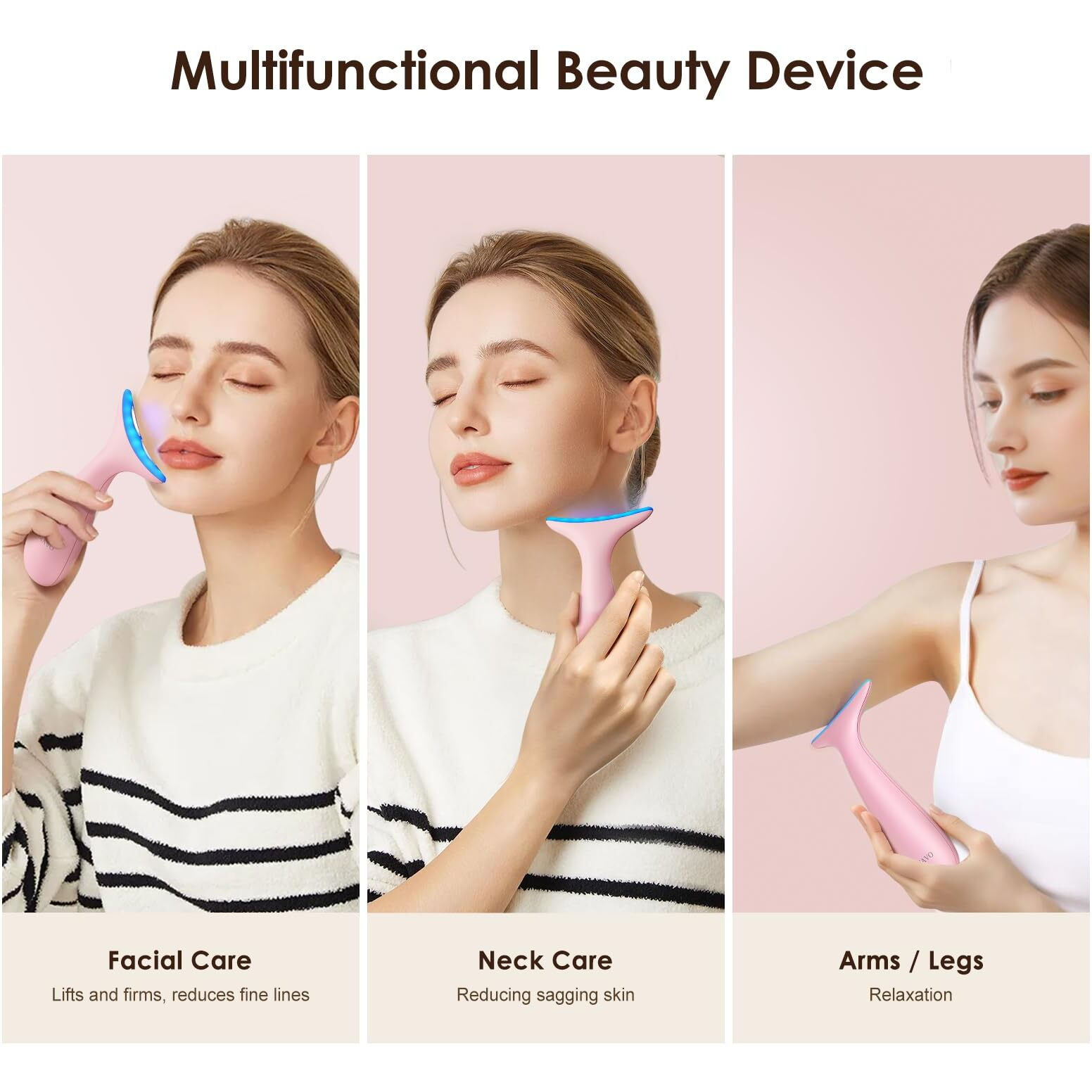 Facial And Neck Massager For Face, Neck - Skin Lifting & Firming - Wrinkle & Dark Circle Reducer - At Home Skin Care Face Sculpting Tool And Neck Massager-Pale Pink
