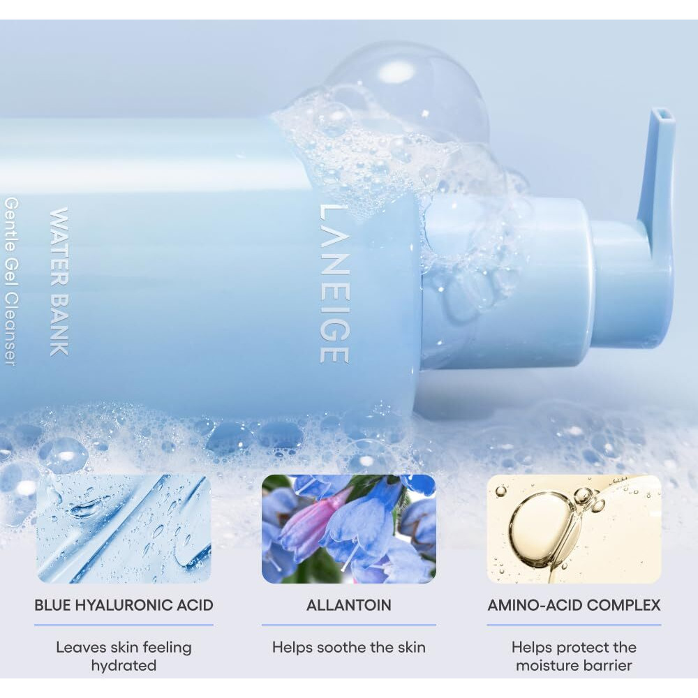 Laneige Water Bank Gentle Gel Cleanser Ph-Balanced & Barrier-Boosting Gel Cleanser With Blue Hyaluronic Acid