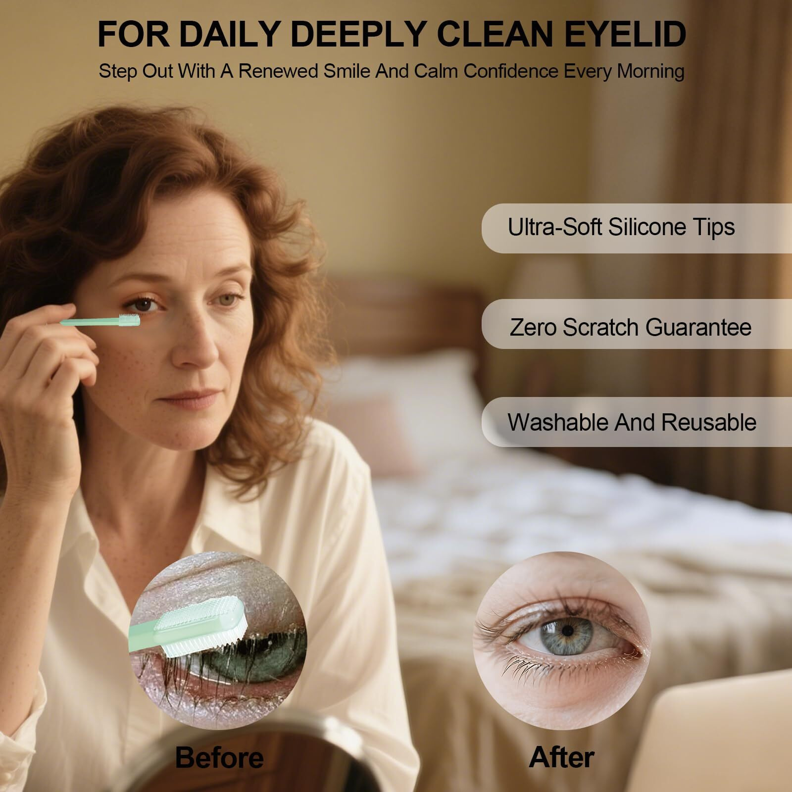 Lizich Eyelid Brush With Soft Silicone For Sensitive Eyelids,Dry Brush Gently Cleans Eyelid Margins,Removes Dirt,Oil.Blepharitis,Mgd And Dry Eyes Relief,Lid Scrubbing Device,Eyelid Cleanser Partner
