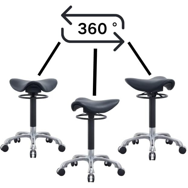 Mwosen 3 Angles Saddle Stool Chair Ergonomic Rolling Seat For Salon, Tattoo Shop, Spa, Facial Lash Home, Esthetician Height Adjustable Chair For Healthy Posture And Sustainable,Black