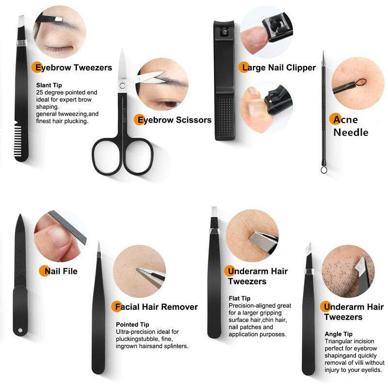 Tweezers And Nail Clippers Set,Tweezer Kit,Eyebrows Grooming Kit,Facial Hair,Ingrown Hair,Splinter Removal With Case,Travel Nail Clippers Tweezers Manicure Daily Beauty Tools For Men