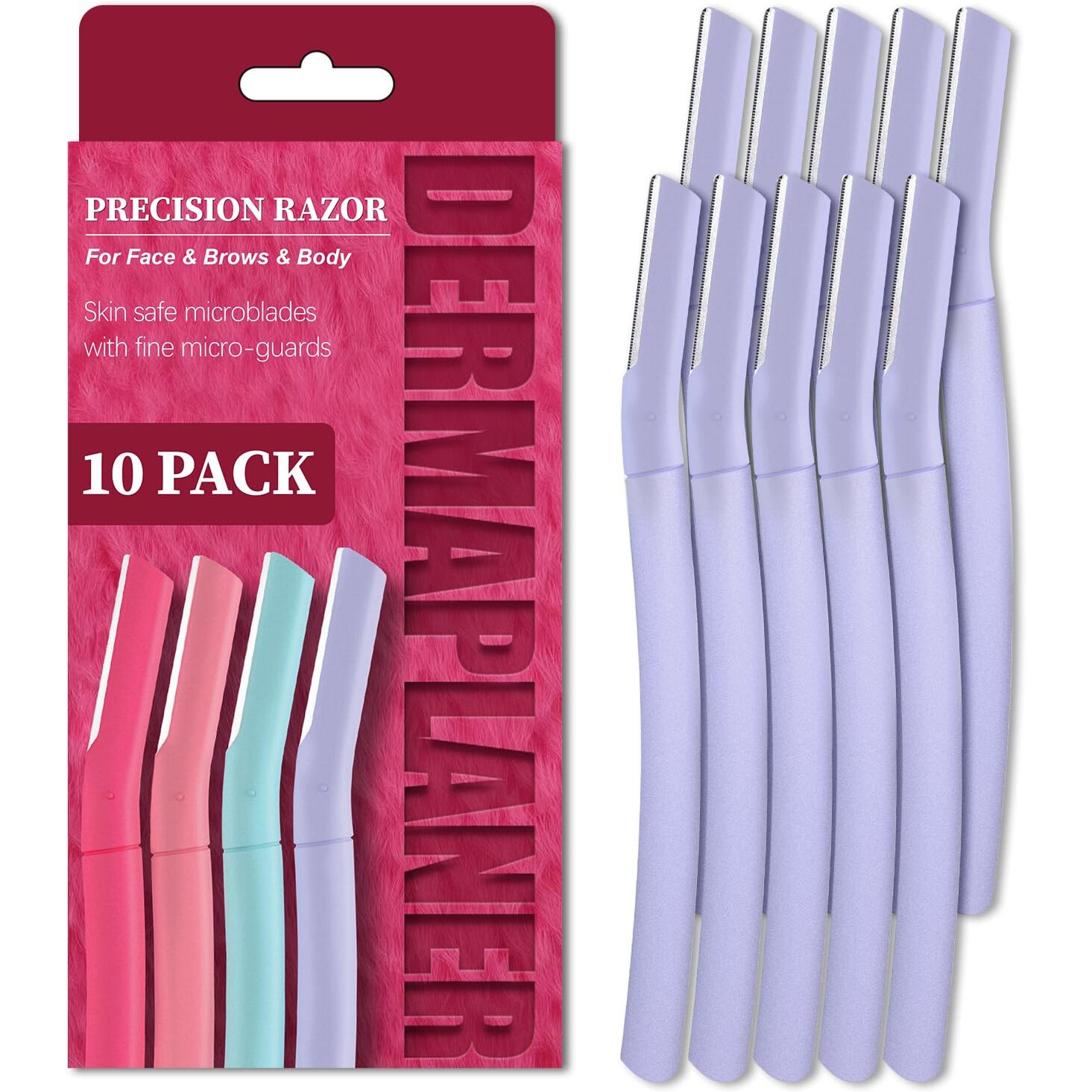 Face Razors For Women, Dermaplane Razor For Women Face, Eyebrow Razor, Dermaplaning And Skin Care Tool, Gentle Exfoliation Microblades For Facial Hair Removal, Perfectly Shape Brows, 10 Pcs (Lilac)