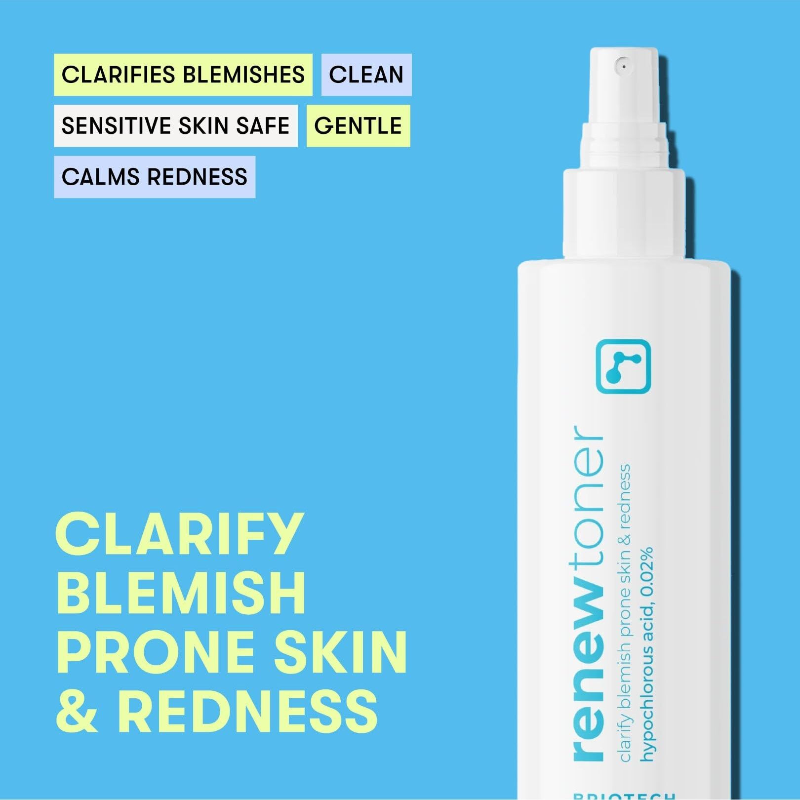 Briotech Renew Toner, Hypochlorous Acid Spray, Minimize Appearance Of Blemishes, Soothing Facial Mist For Sensitive Skin, Calm Redness & Bumps, Hypoallergenic & Vegan, 2 Fl Oz Travel Size
