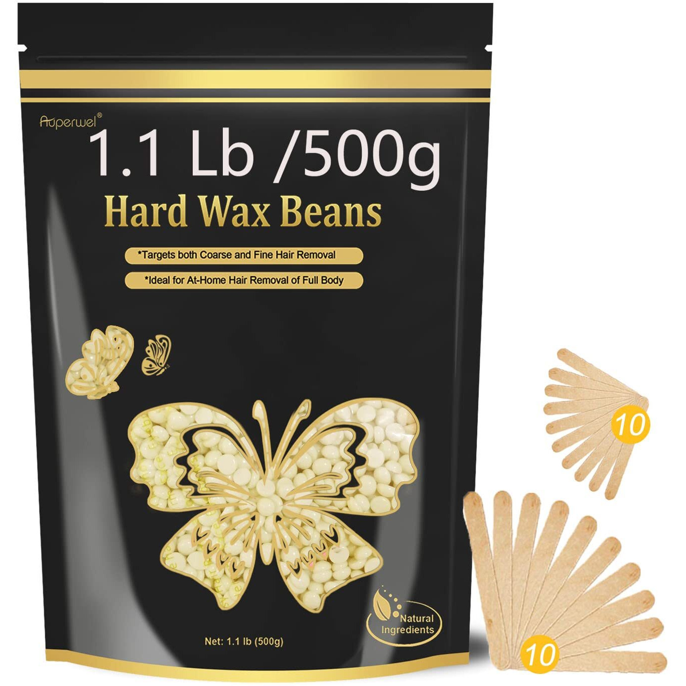 Hard Wax Beads For Sensitive Skin Hair Removal, 1.1Lb Painless Pearl Waxing Beans With 20 Spatulas For Bikini, Eyebrow, And Facial At-Home Waxing For Women And Men (Cream)