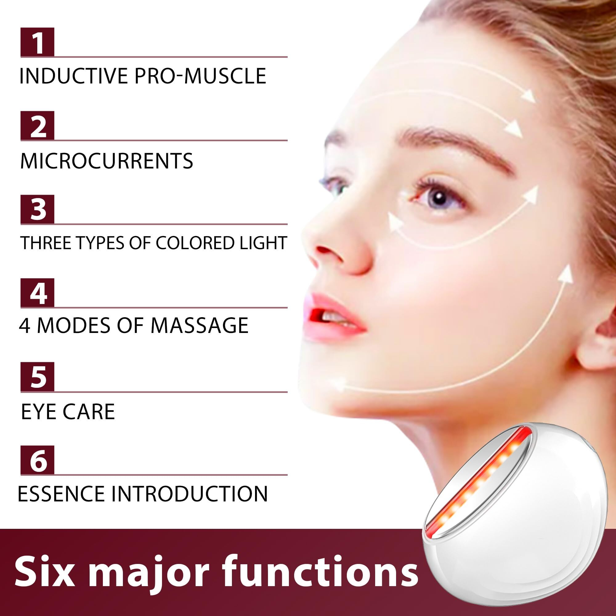 Zogoo Facial Skin Tightening Device, 6-In-1 Facial Massager Red Light Therapy Beauty Device For Face &Neck Skin Rejuvenation Lifting, Tightening, Infusing, Effective Wrinkle&Puffiness Reduction