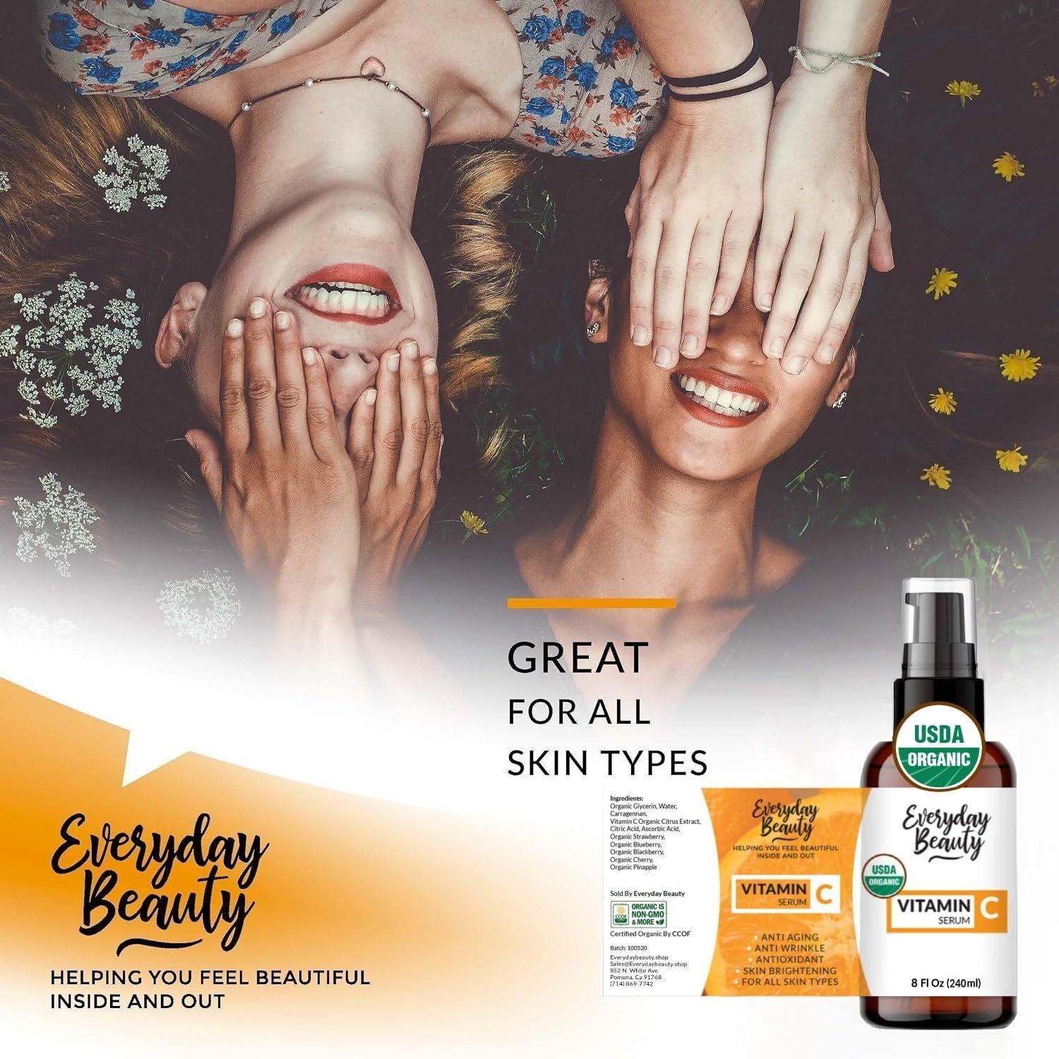 Organic Vitamin C Serum For Face - Usda Certified Facial Serum - Anti Aging For Fine Lines & Wrinkles - Potent Botanical Ingredients & Non Gmo - 8 Fl Oz With Pump Top