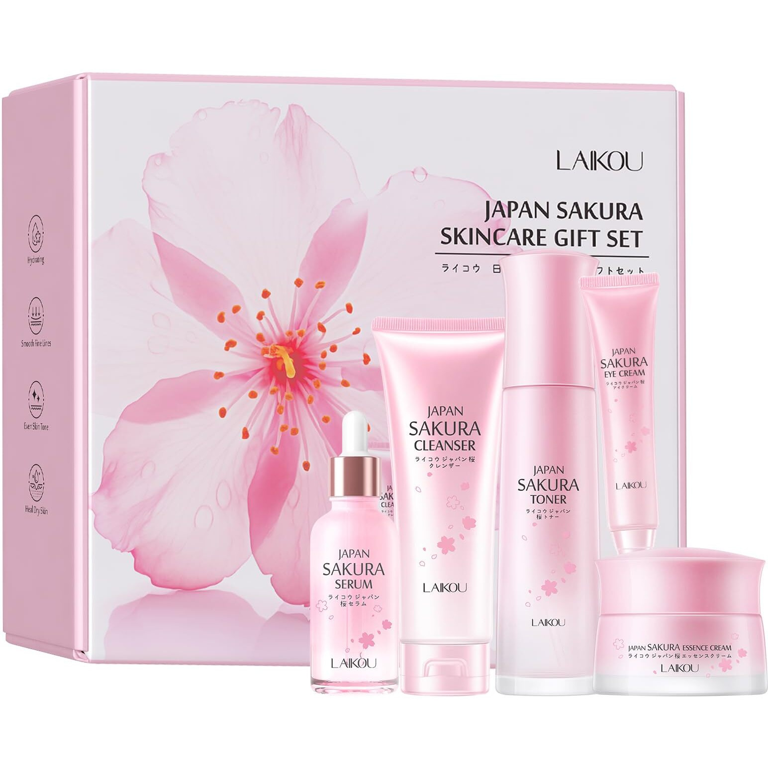Laikou Skin Care Set, Skincare Gift Set, Skin Care Routine Kit For Women, Teen Face Care Kit Girls With Cleanser, Toner, Eye Cream, Serum, Essence Cream Mother's Day Christmas Birthday Daughter Wife