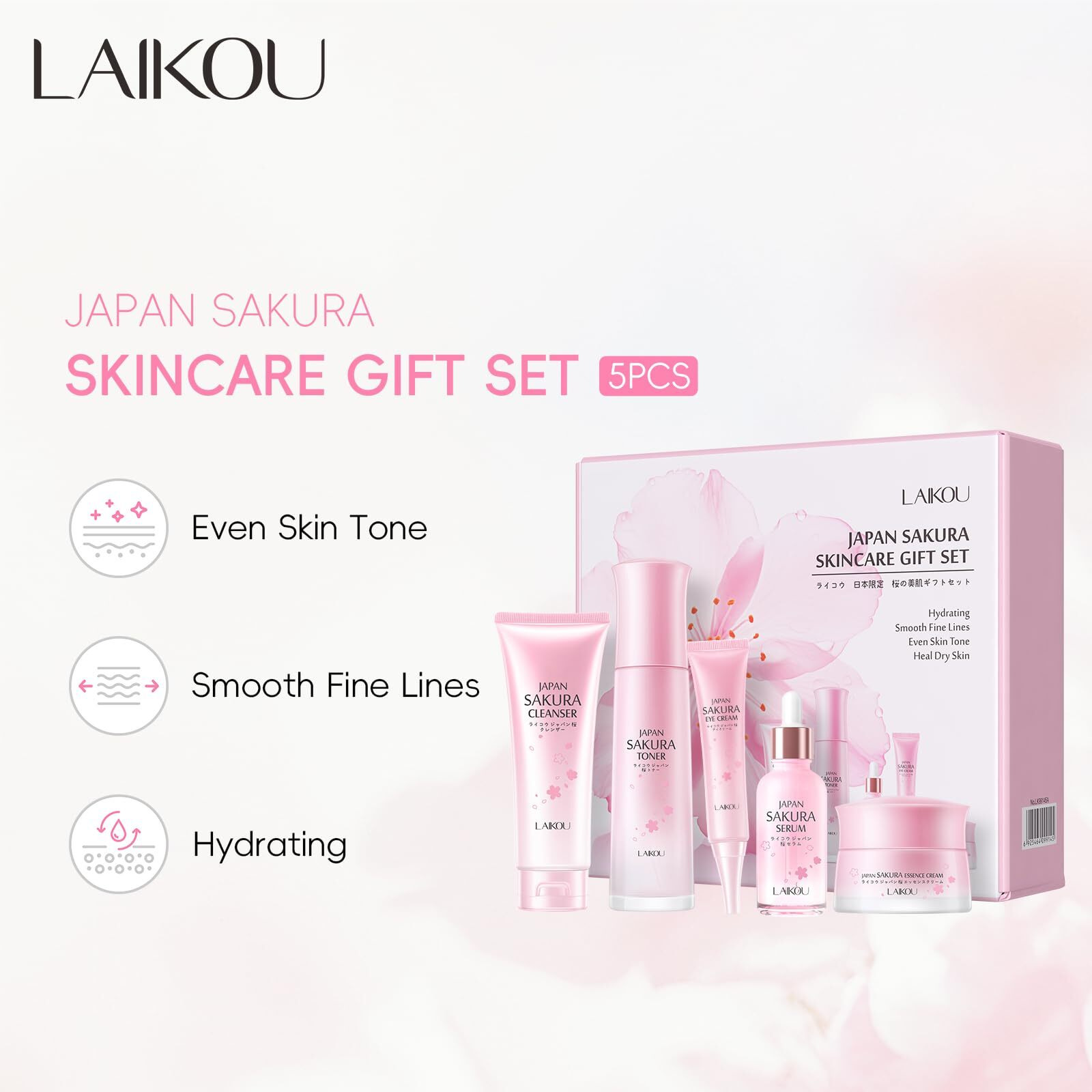 Laikou Skin Care Set, Skincare Gift Set, Skin Care Routine Kit For Women, Teen Face Care Kit Girls With Cleanser, Toner, Eye Cream, Serum, Essence Cream Mother's Day Christmas Birthday Daughter Wife