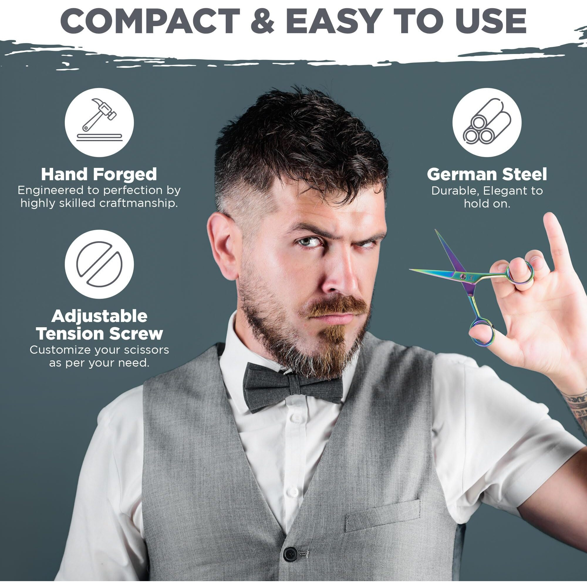 Wajees Beard Scissors For Men A Complete Set Of Grooming Scissors Mens With 1 Mustache Comb, & 1 Comb For Beard Trimming In A Carrying Pouch Facial Hair Scissors Perfect Mustache Scissors For Men