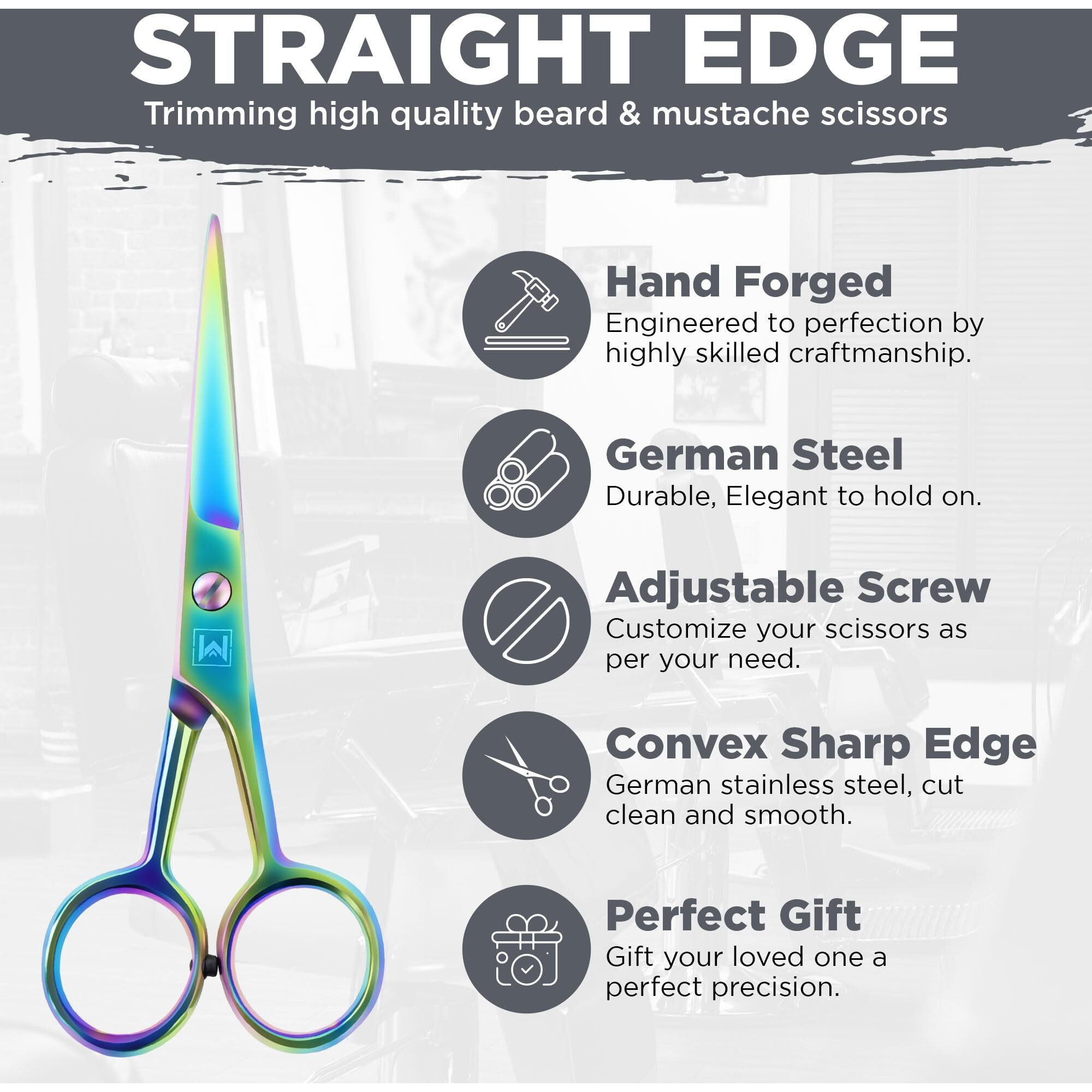 Wajees Beard Scissors For Men A Complete Set Of Grooming Scissors Mens With 1 Mustache Comb, & 1 Comb For Beard Trimming In A Carrying Pouch Facial Hair Scissors Perfect Mustache Scissors For Men