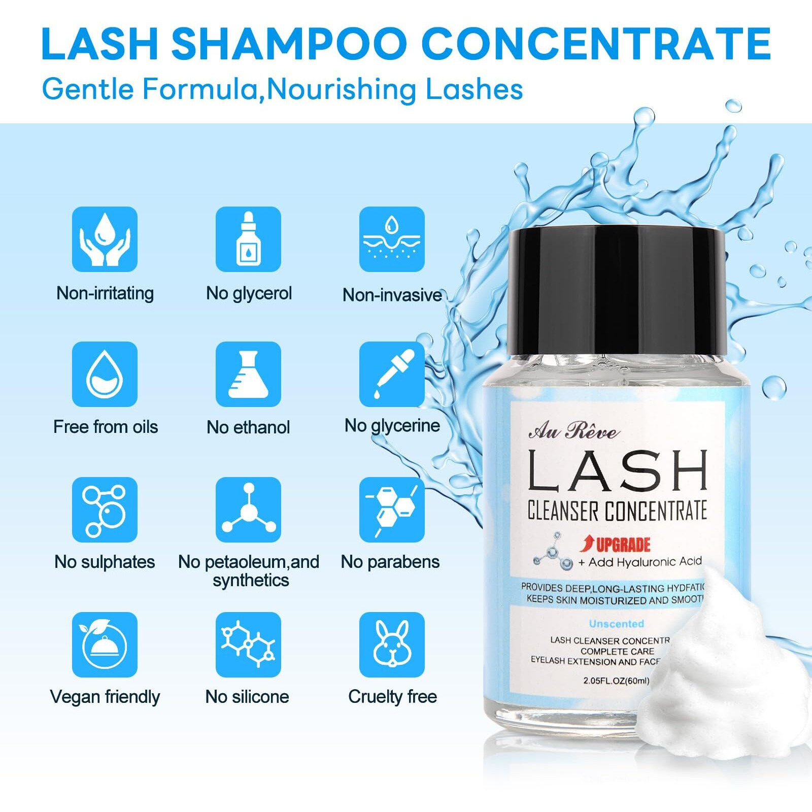 Aureve Lash Shampoo Concentrate 60Ml Lash Cleanser Concentrate Add Hyaluronic Acid Oil-Free Lash Extension Shampoo Perfect For Salon