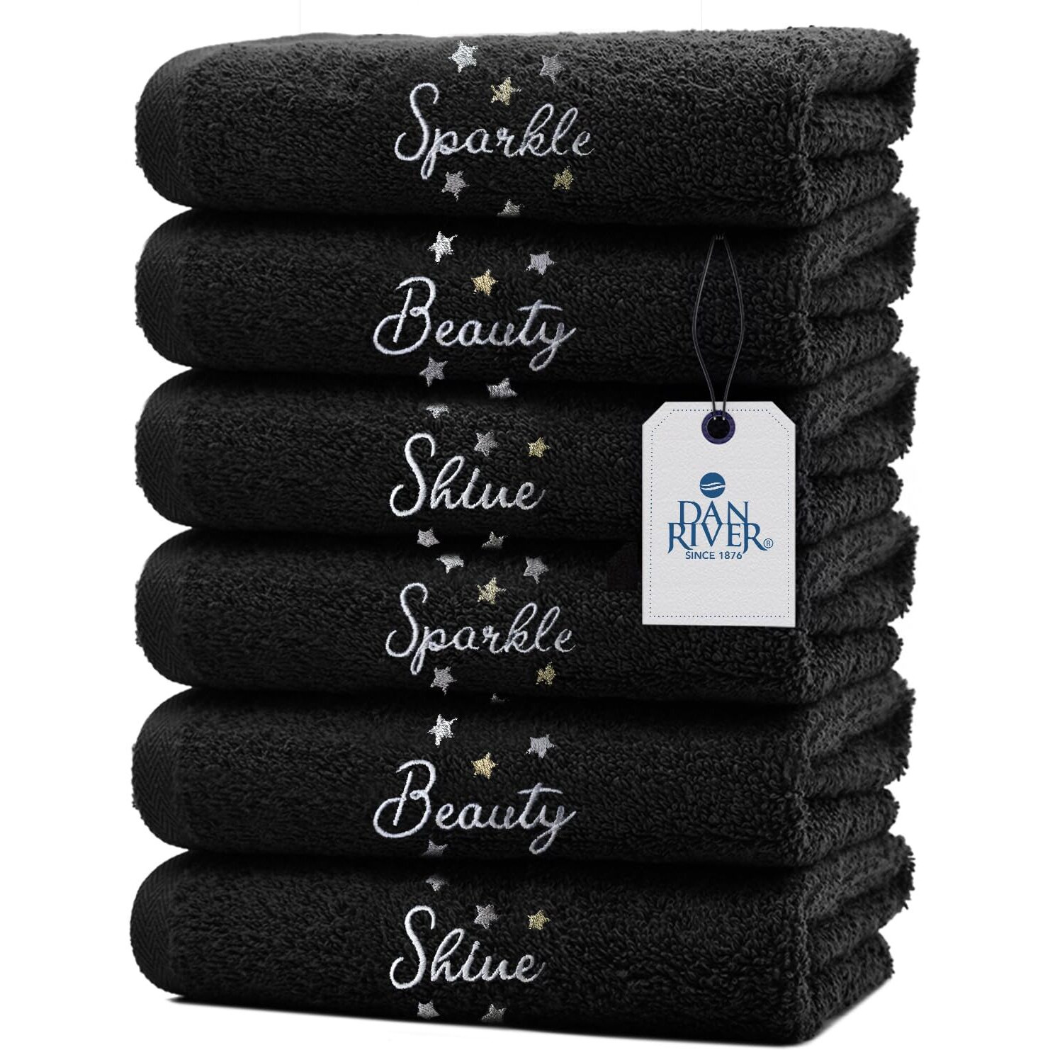 Dan River Makeup Towel 100% Spun Cotton - (Pack Of 6) Luxuriously Soft Reusable Makeup Remover Cloth, Facial Cleansing Cloth, Of 6 13X13 Inch, Black Towels - Spark & Shine