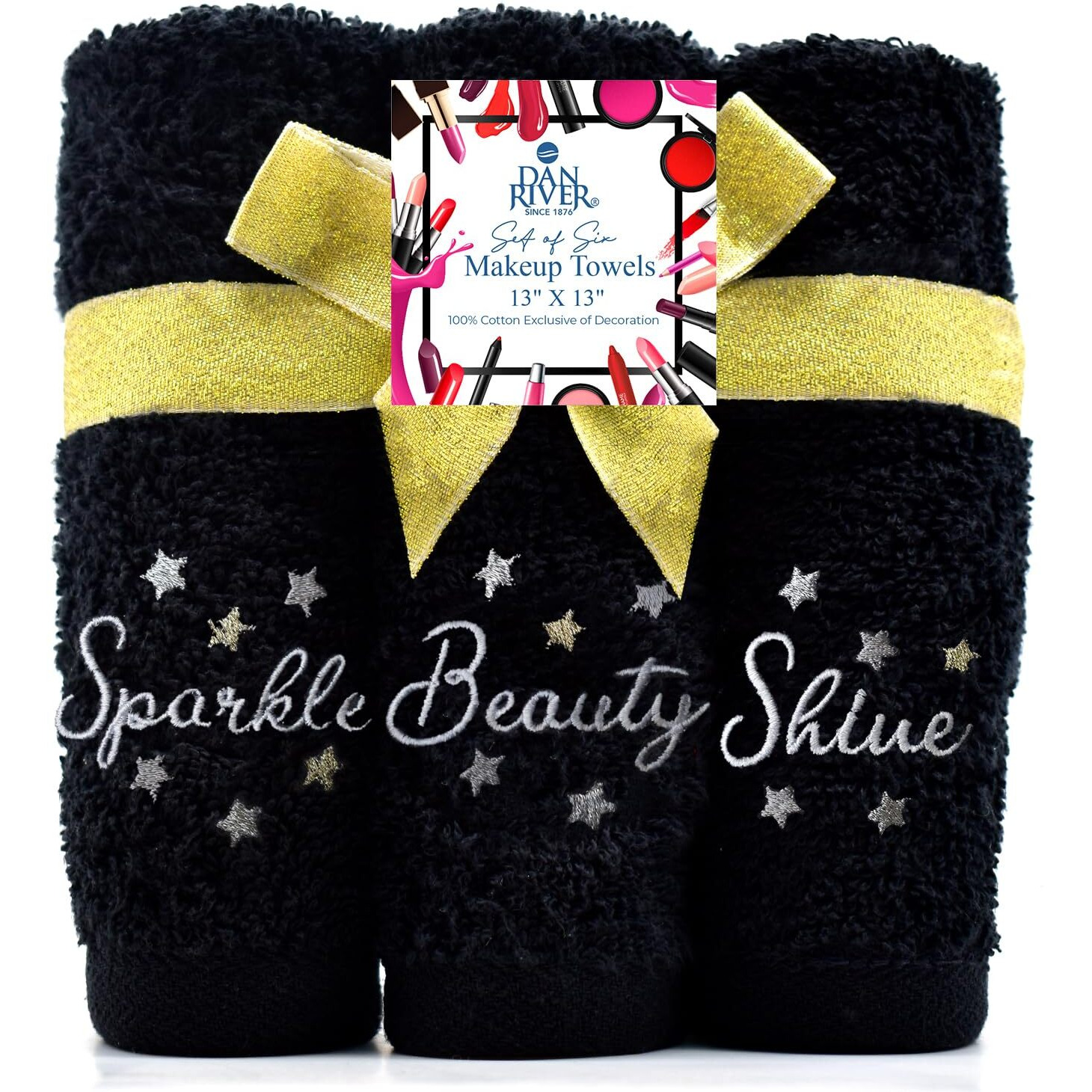 Dan River Makeup Towel 100% Spun Cotton - (Pack Of 6) Luxuriously Soft Reusable Makeup Remover Cloth, Facial Cleansing Cloth, Of 6 13X13 Inch, Black Towels - Spark & Shine