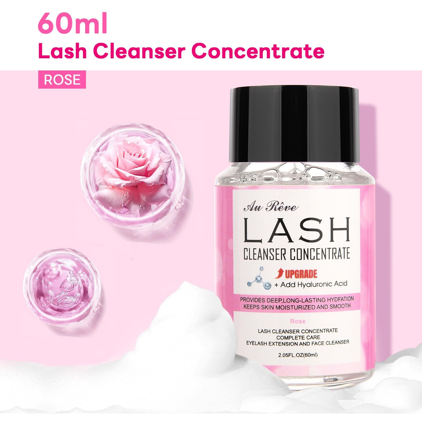 Aureve Lash Shampoo Concentrate 60Ml Lash Cleanser Concentrate Add Hyaluronic Acid Perfect For Salon-Get, Can Make 360Ml Eyelash Cleaning Shampoo,Rose