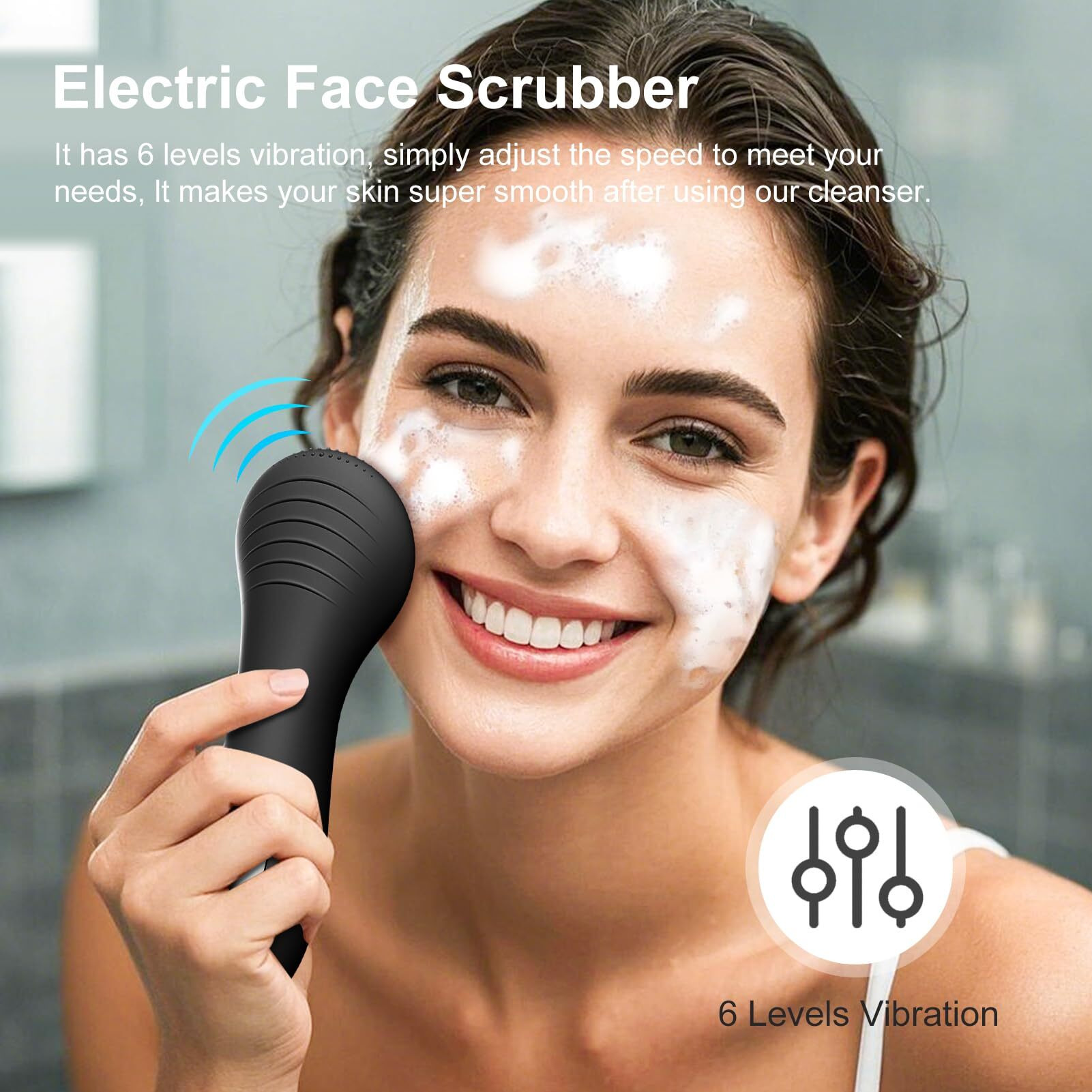 Owlmate Facial Cleansing Brush, Electric Face Scrubber For Men & Women Waterproof Rechargeable Sonic Vibrating Soft Silicone Face Cleanser Brush For Deep Cleansing, Exfoliating, Massaging (Black)