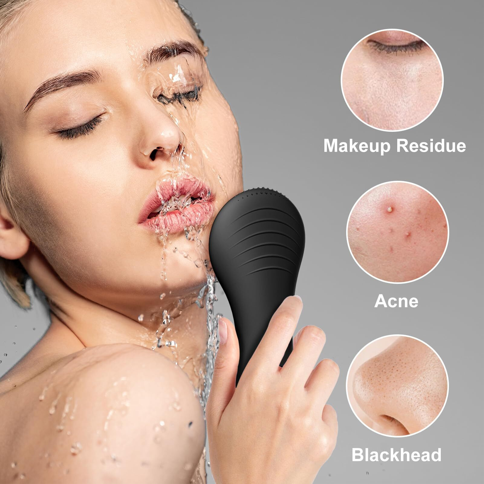Owlmate Facial Cleansing Brush, Electric Face Scrubber For Men & Women Waterproof Rechargeable Sonic Vibrating Soft Silicone Face Cleanser Brush For Deep Cleansing, Exfoliating, Massaging (Black)