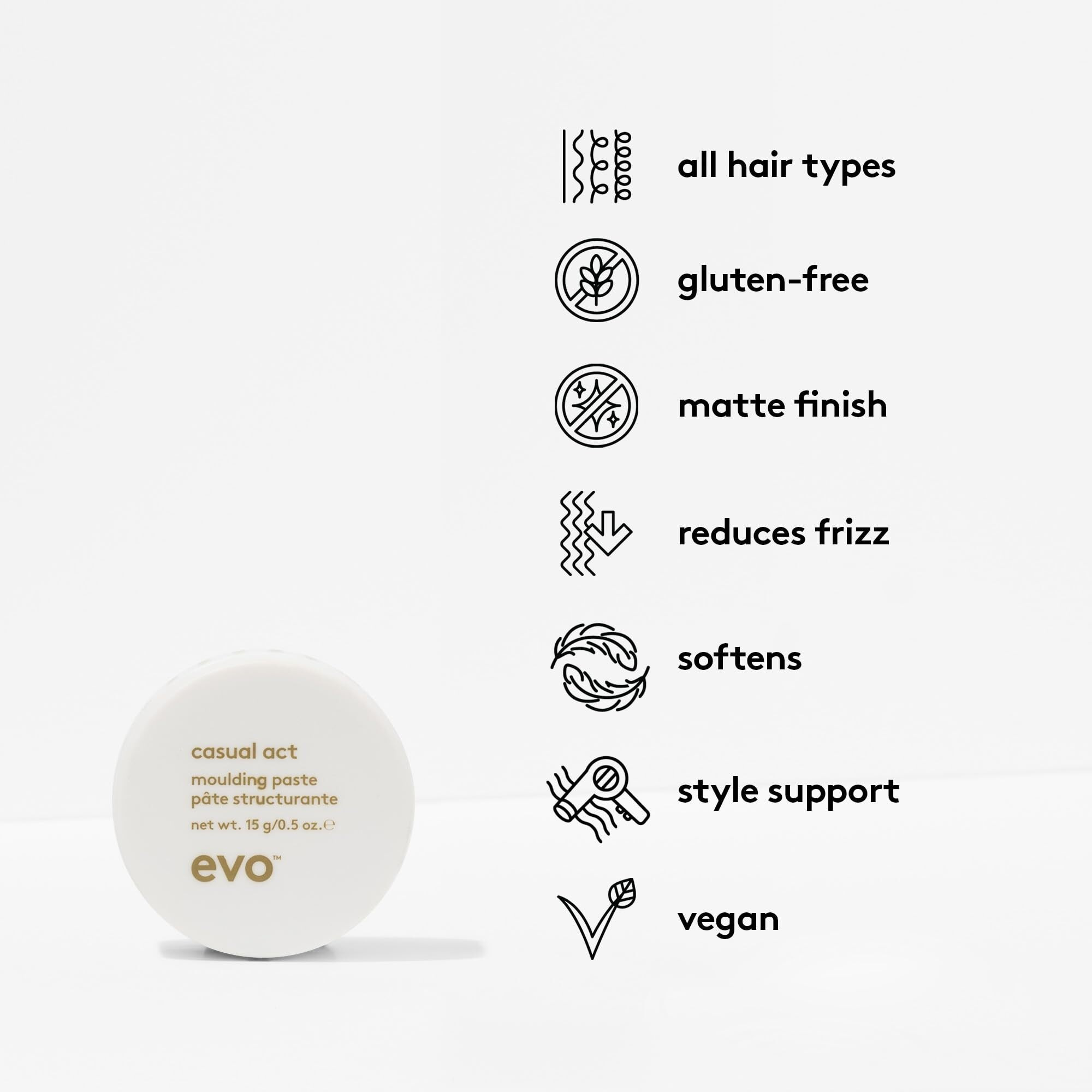 Evo Casual Act Moulding Whip - Light Firm Hold Styling Paste For All Hair Types - Improves Hair Texture - Travel Size, 15G / 0.5Oz