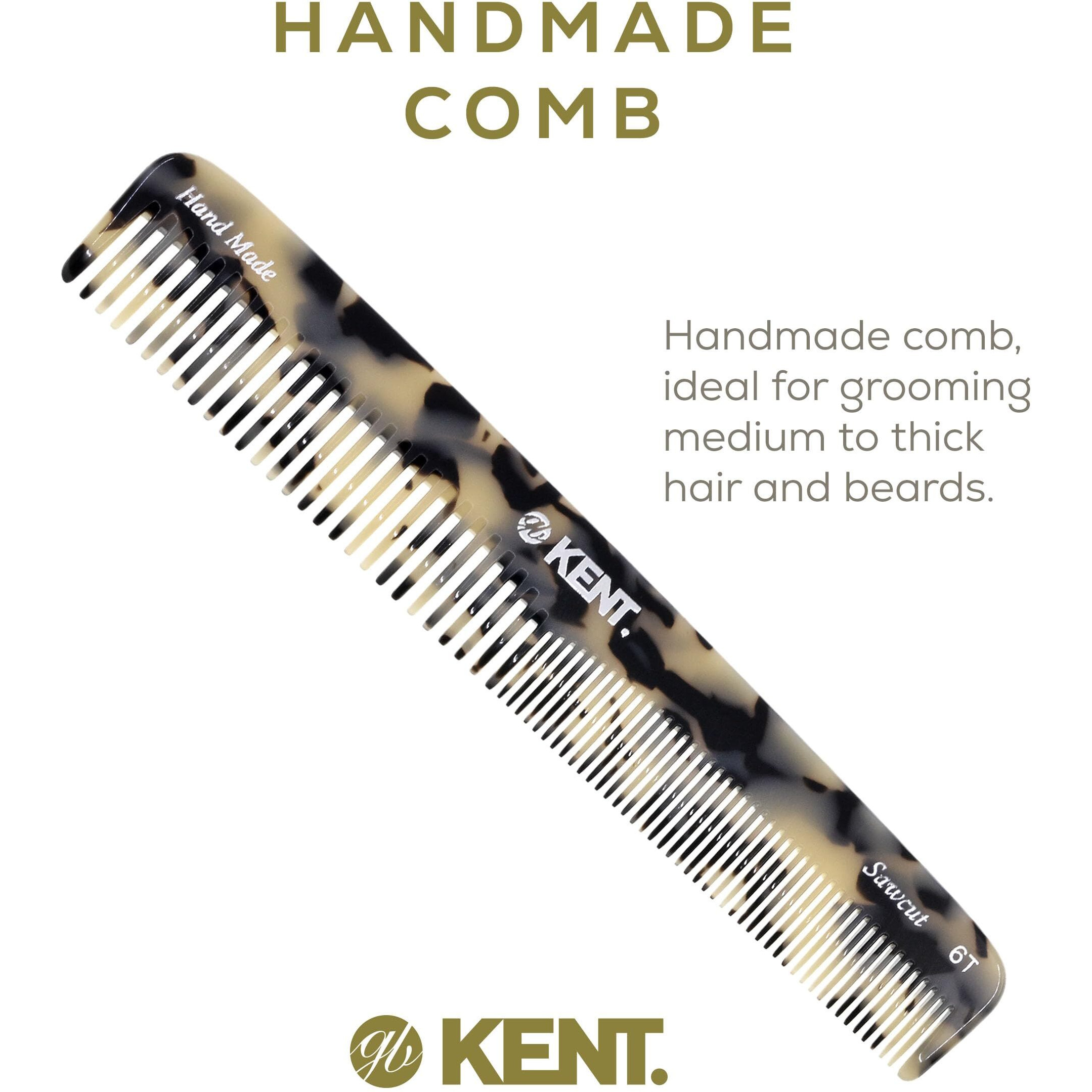 Kent 6T Tw Fine Tooth And Wide Tooth Hair Comb, Handmade Styling Comb For Hair Care, Barber Combs, Beard Combs For Men, Styling Grooming For Men, Women And Kids