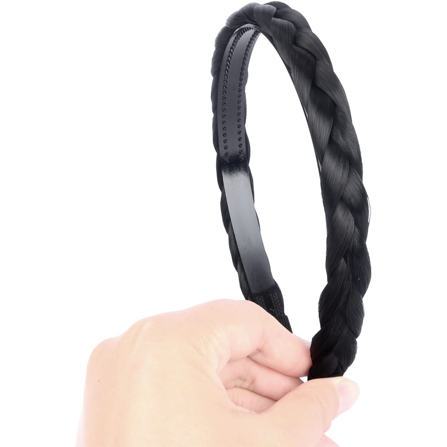 Oplira Braided Headband With Teeth Braids Hairband With Tooth Synthetic Hair Band Plaited Hairband For Women (Black-0.6 Inches)