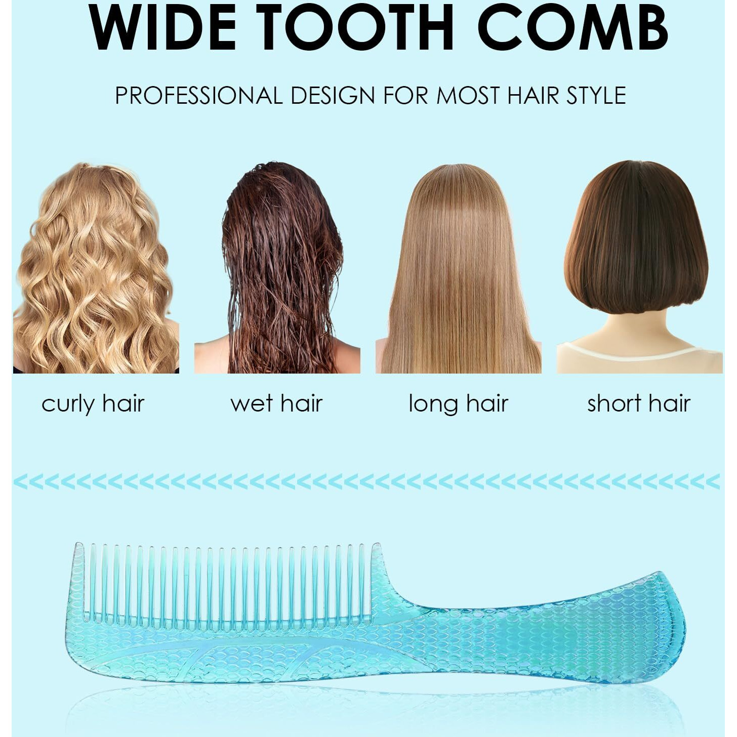 Candybrush Wide Tooth Comb For Women Curly Hair Wet Comb Detangling Girls Long Short Thick Fine Hair Curls Fashion Styling Tool Blue Large