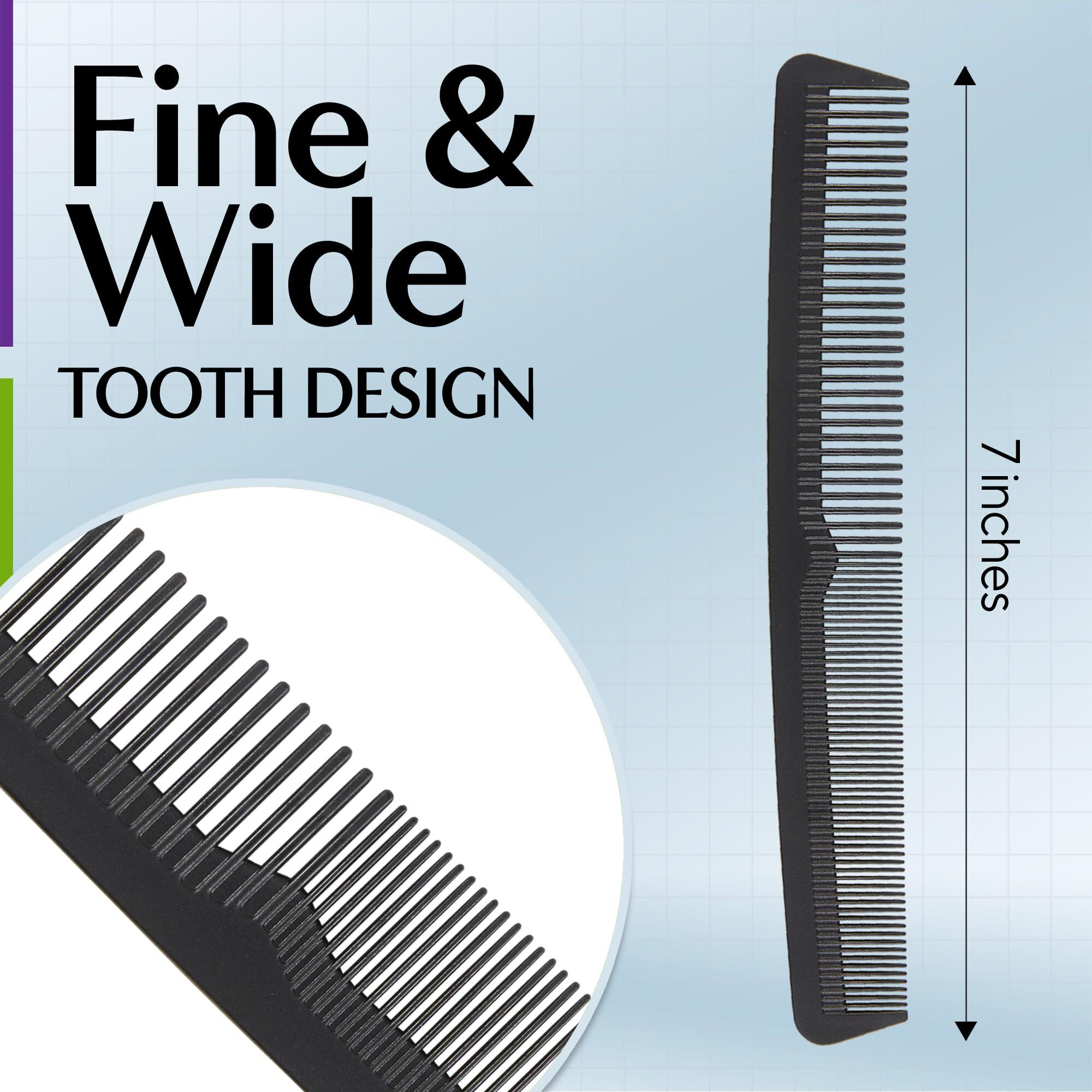Professional Grade Styling Comb Set - 4 Pack Premium Carbon Fiber 7"" Comb - Heat Resistant, Fine And Wide Tooth, Anti Static - Salon Quality Hair Styling Accessories For Home Or Barber