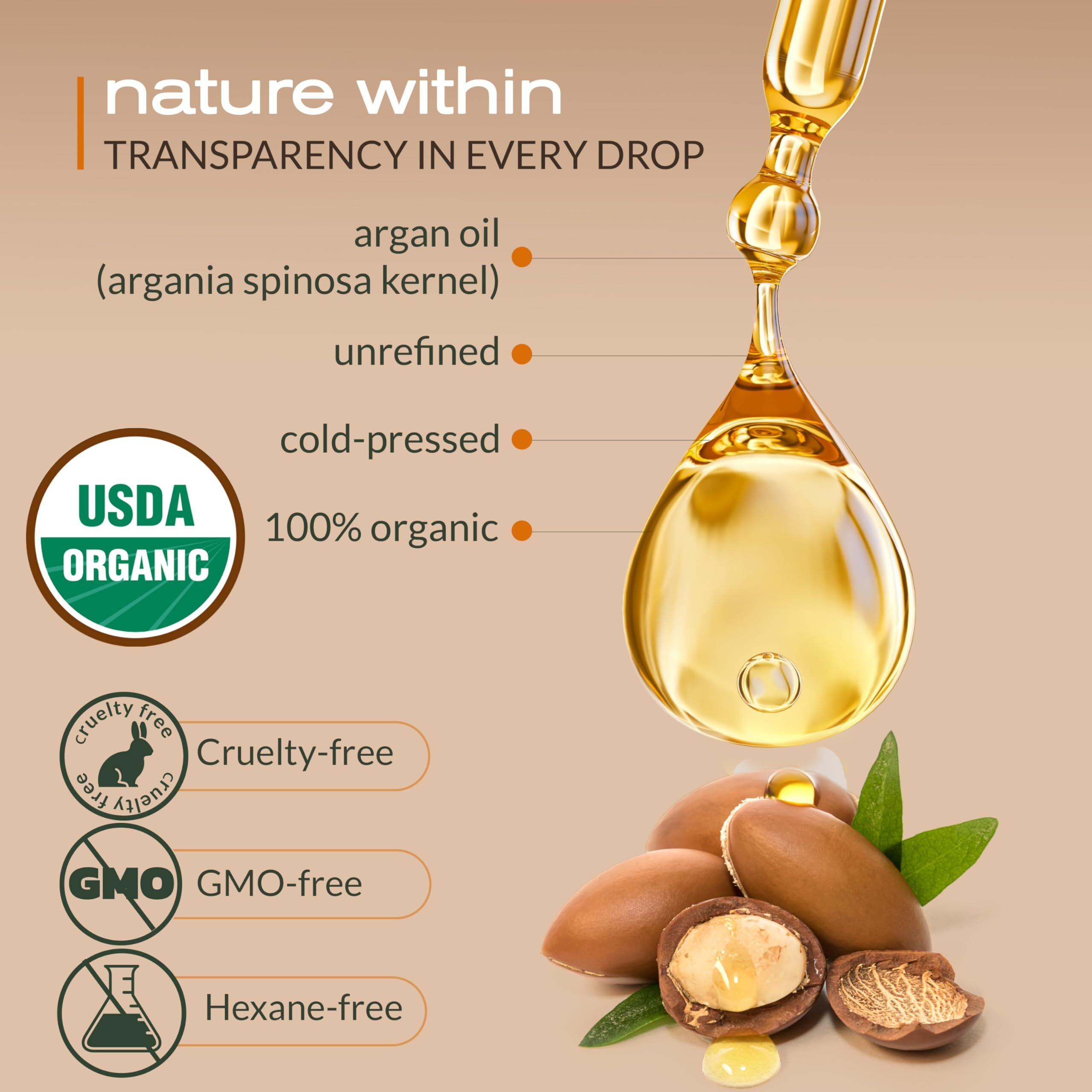 Ella & Eden Organic Argan Oil For Hair, Face & Skin | Moroccan Argan Oil, Usda Certified, 100% Pure, Cold-Pressed, Unrefined, Glass Bottle - 4 Oz