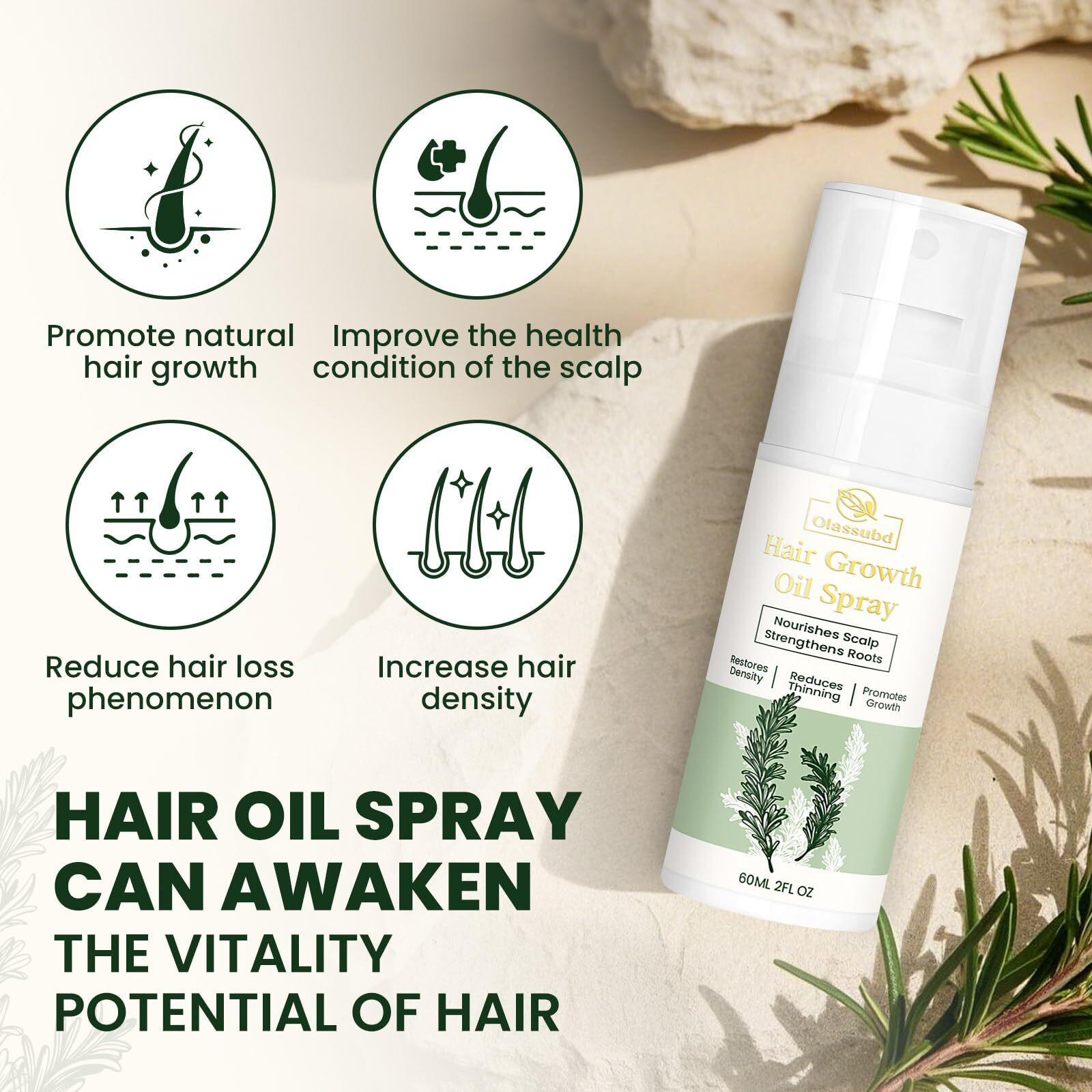 Hair Growth Oil Spray With Rosemary Batana Oil Biotin Caffeine For Hair Growth Spray Anti Hair Loss Repair Of Sparse Hair For Women Men 2 Bottles 2 Fl Oz Each