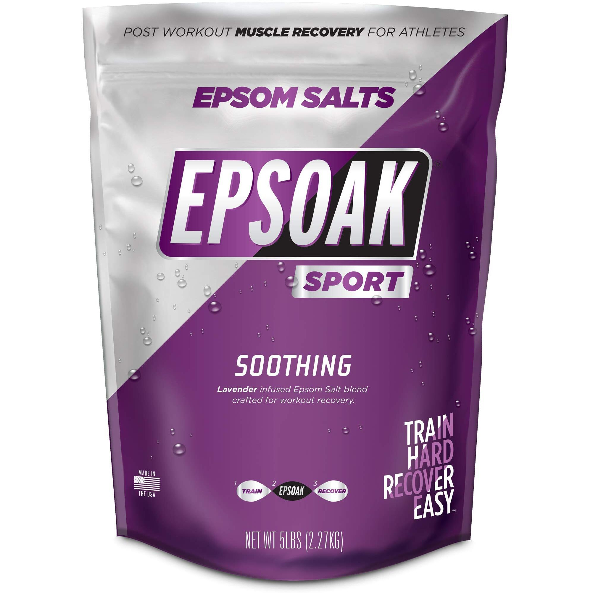 Epsoak Sport Lavender Epsom Salt For Athletes - 5 Lbs. Soothing Therapeutic Soak With Lavender Essential Oil