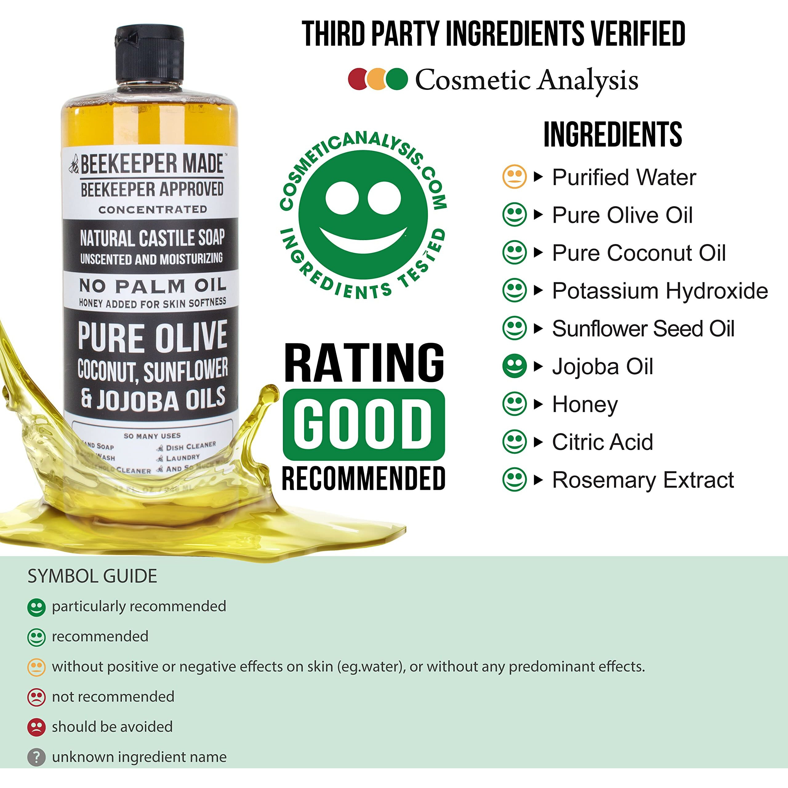 Beekeeper Made Natural Castile Soap, 32 Fl Oz | No Palm Oil, 8 Ingredients, Pure Olive, Coconut, & Sunflower Oils, Gmo Free, For Sensitive Skin, Made In The Usa (Unscented)