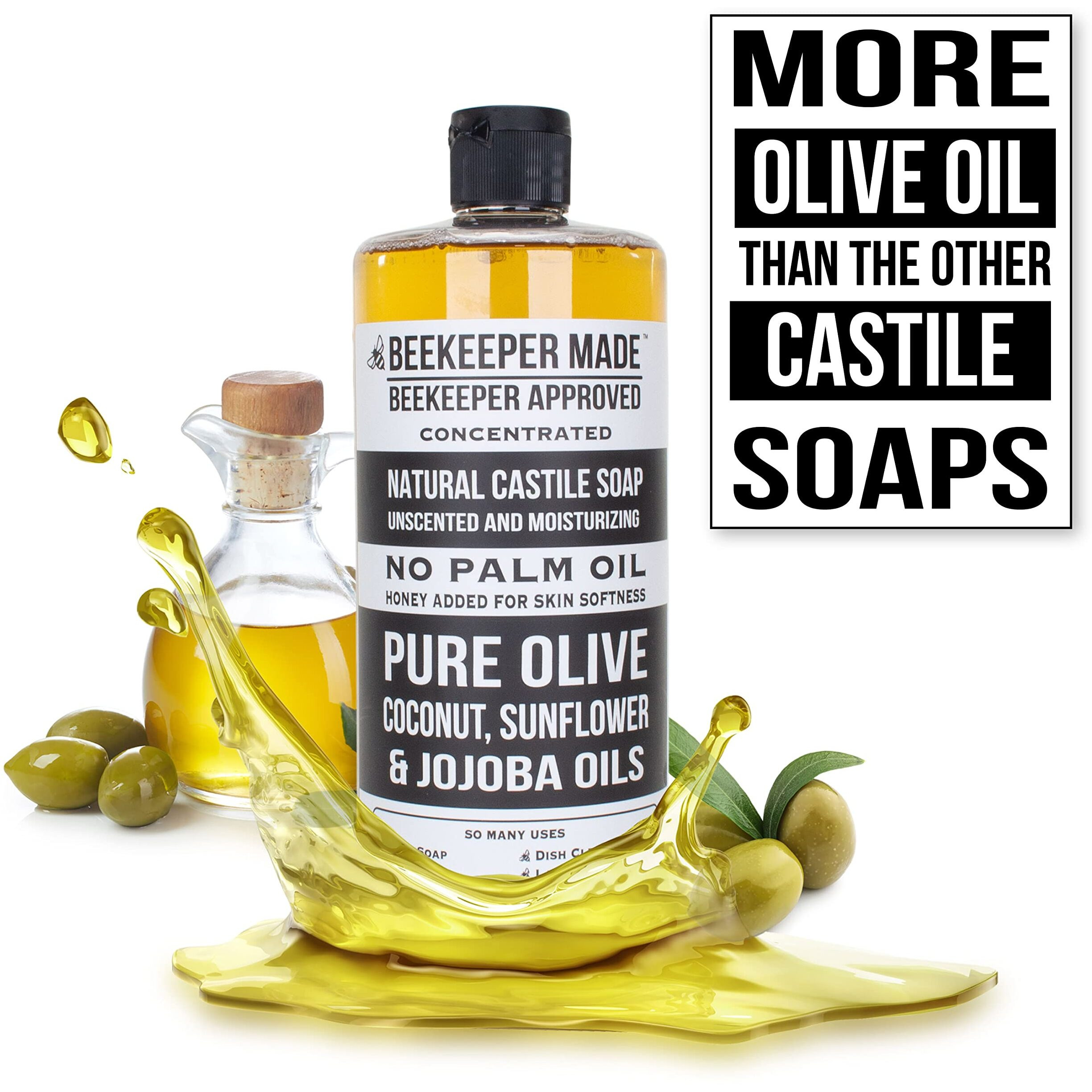 Beekeeper Made Natural Castile Soap, 32 Fl Oz | No Palm Oil, 8 Ingredients, Pure Olive, Coconut, & Sunflower Oils, Gmo Free, For Sensitive Skin, Made In The Usa (Unscented)