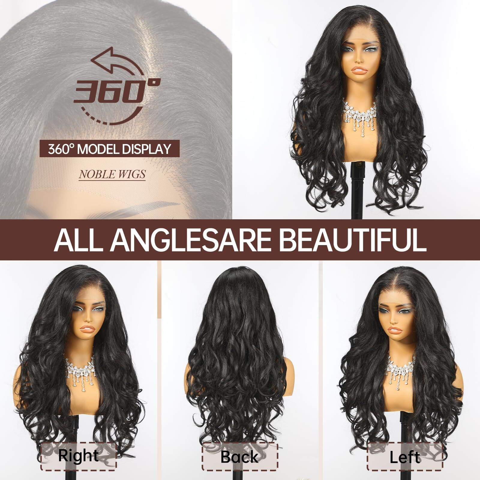 Allbell 13X6 Glueless Hd Lace Wigs,Synthetic Lace Front Wig For Black Women,24Inch Natural Black Body Wave Hair Replacement