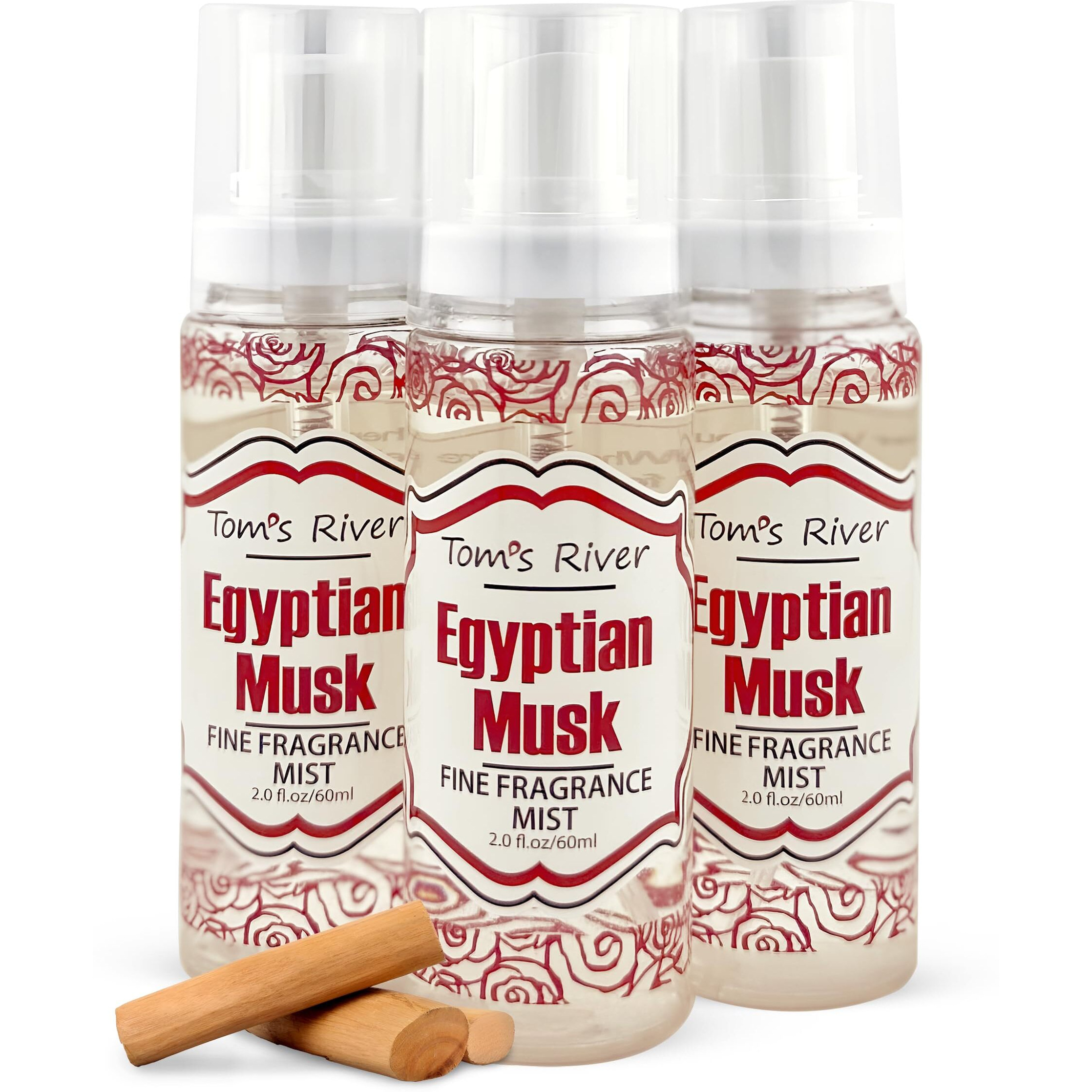 Tom's River Fine Fragrance Body & Hair Mist | Egyptian Musk Scent (Pack Of 3) | For Daily Use | Travel-Friendly | 2 Fl Oz/ 60Ml Per Bottle