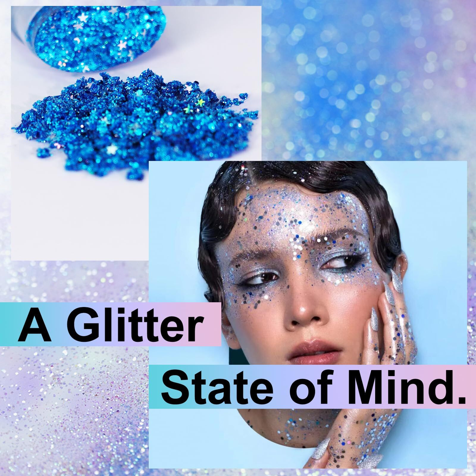 Melemando Body Glitter Stick 7 Colors Holographic Mermaid Sequins Chunky Face Glitter Stick Singer Concerts Or Music Festival Rave Glitter Makeup For Face/Body/Hair/Eyes/Lip (04 Blue)