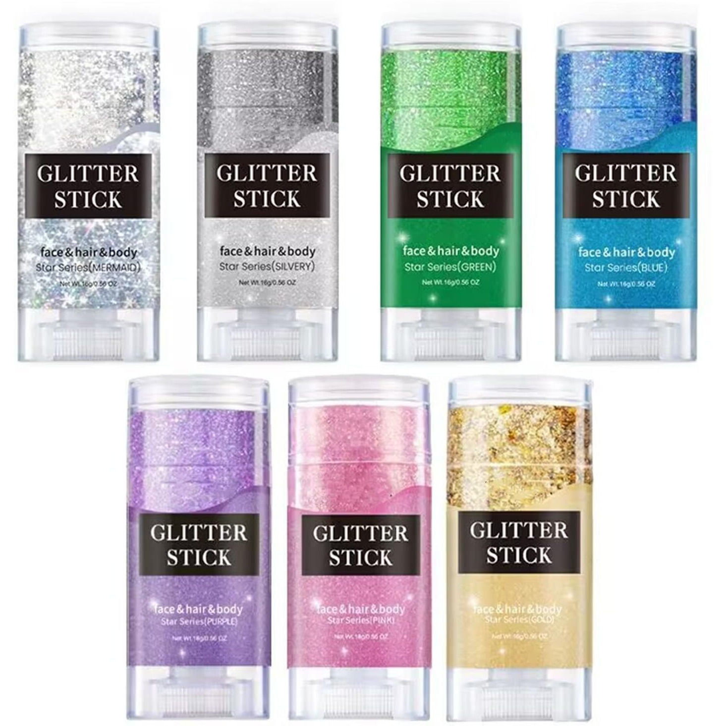 Melemando Body Glitter Stick 7 Colors Holographic Mermaid Sequins Chunky Face Glitter Stick Singer Concerts Or Music Festival Rave Glitter Makeup For Face/Body/Hair/Eyes/Lip (04 Blue)