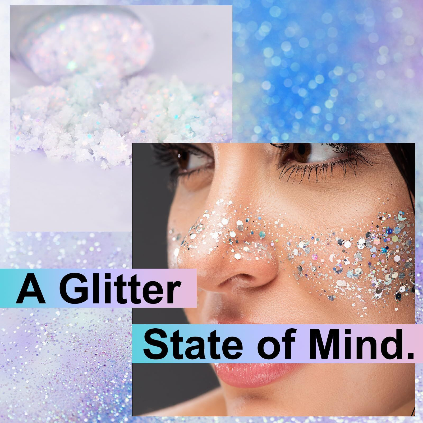 Melemando Body Glitter Stick 7 Colors Holographic Mermaid Sequins Chunky Face Glitter Stick Singer Concerts Or Music Festival Rave Glitter Makeup For Face/Body/Hair/Eyes/Lip (07 Mermaid)
