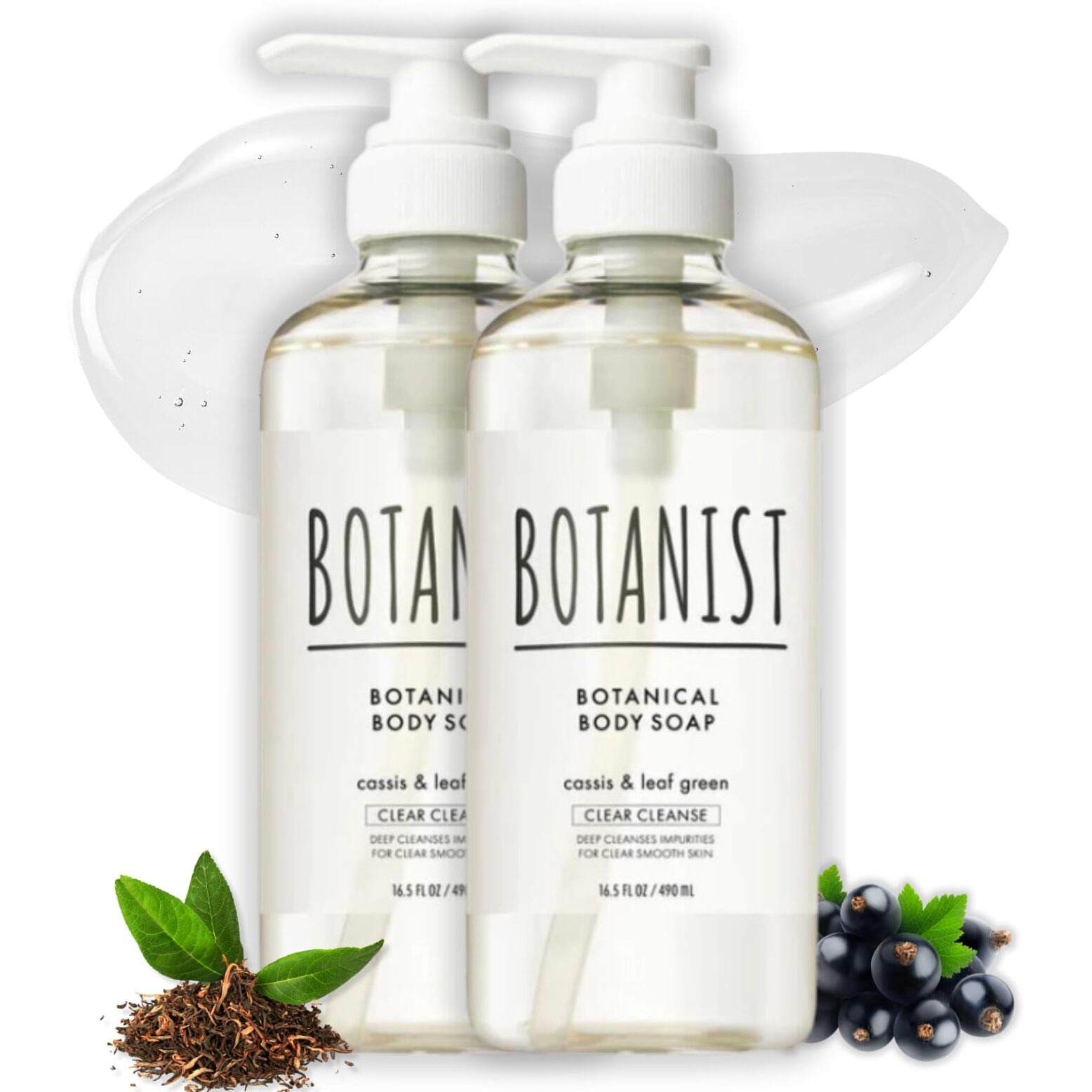 Botanist Natural Body Wash For Women, Mens Full Body Wash For Sensitive Skin By Squalane, Shea Butter& Aloe Vera, Sulfate Free Shower Gel & Bath Soap From Japan Cassis & Leaf Green 16.5 Fl Oz 2 Count