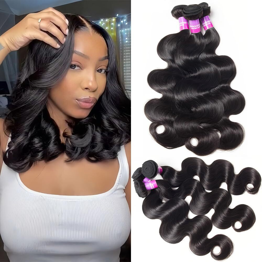 12A Human Hair Bundles 300G Body Wave Bundles Human Hair Extensions 12 14 14 Inch Brazilian Virgin Body Wave 3 Pieces Deals Unprocessed Brazilian Quick Weave Extensions Natural Black