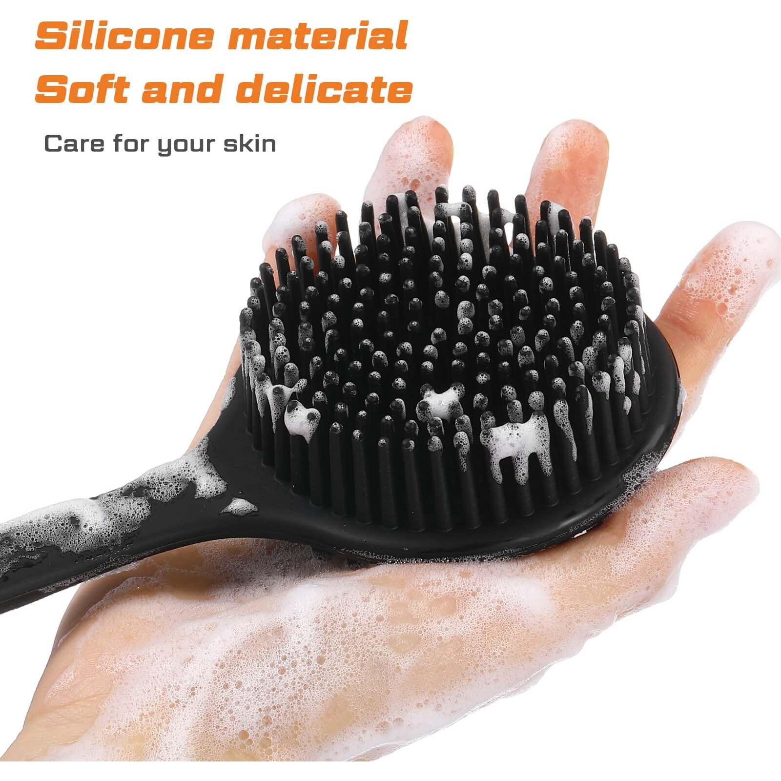 Sunnyray 2 Pack 15 Inch Soft Silicone Back Scrubber With Long Handle, Scrubber Anti Slip For Shower, Bath Body Brush, Improved Skin Health Can Produce Foam For Men And Women(Black)