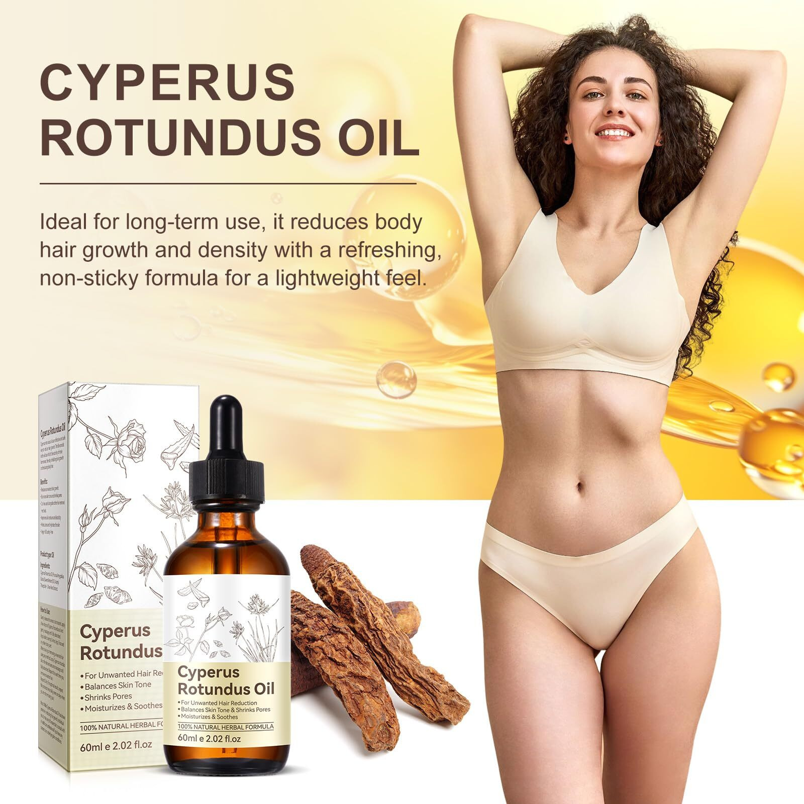 Cyperus Rotundus Oil For Hair Removal, Natural Nut Grass Cyperus Oil For Reducing Body Hair Growth, Moisturizes & Soothes Skin, Suitable For All Skin Types (Pack Of 2-4.04 Fl.Oz)