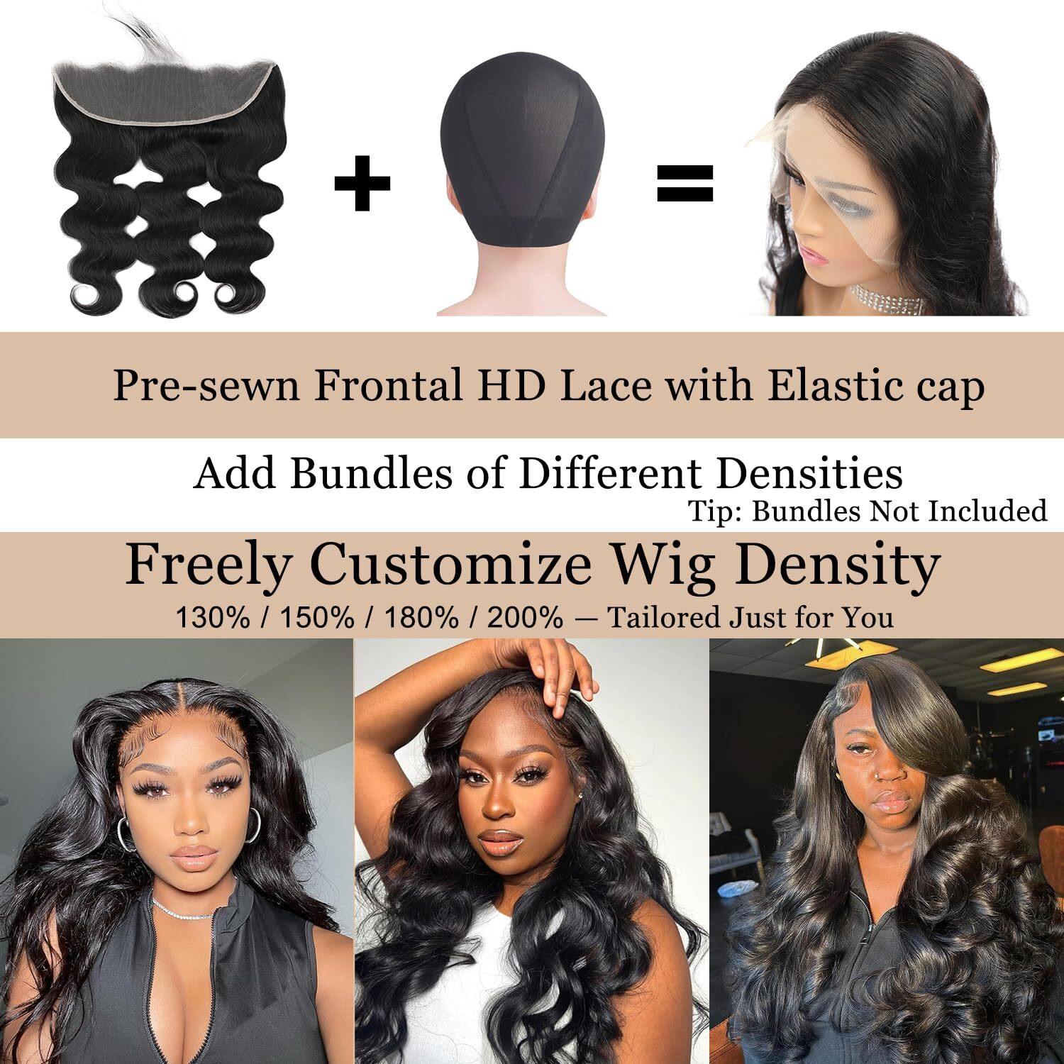 Einbeauty Pre-Sewn 13X4 Frontal Hd Lace With Elastic Cap - Body Wave Human Hair Frontal With Baby Hair, Bleach & Dye Friendly, Beginner Friendly 18 Inch Natural Black