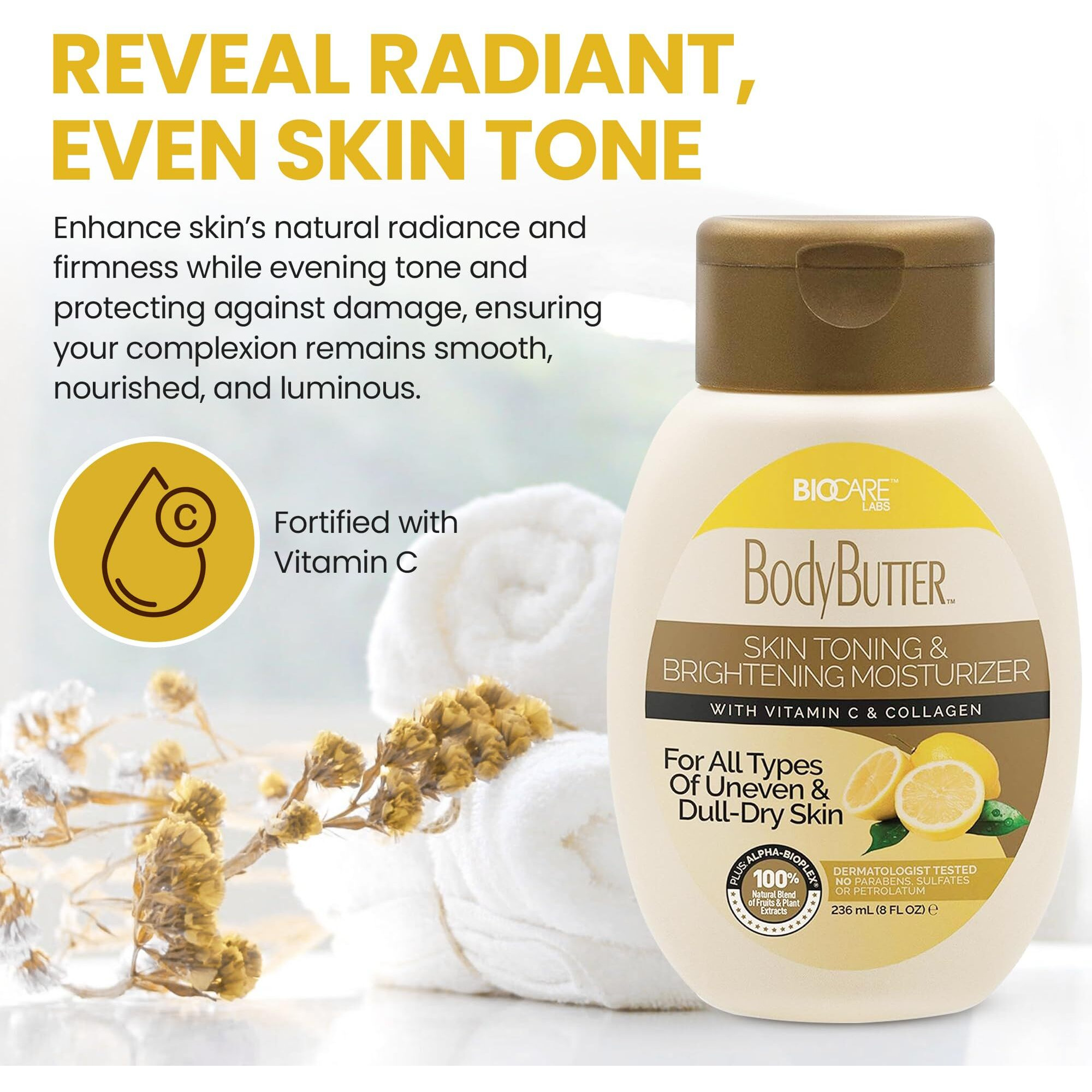 Biocare Labs Moisturizing Body Butter - Body Cream With Vitamin C & Collagen - Instantly Penetrates And Deeply Renews Skin - Lotion Designed For Uneven Skin Tones