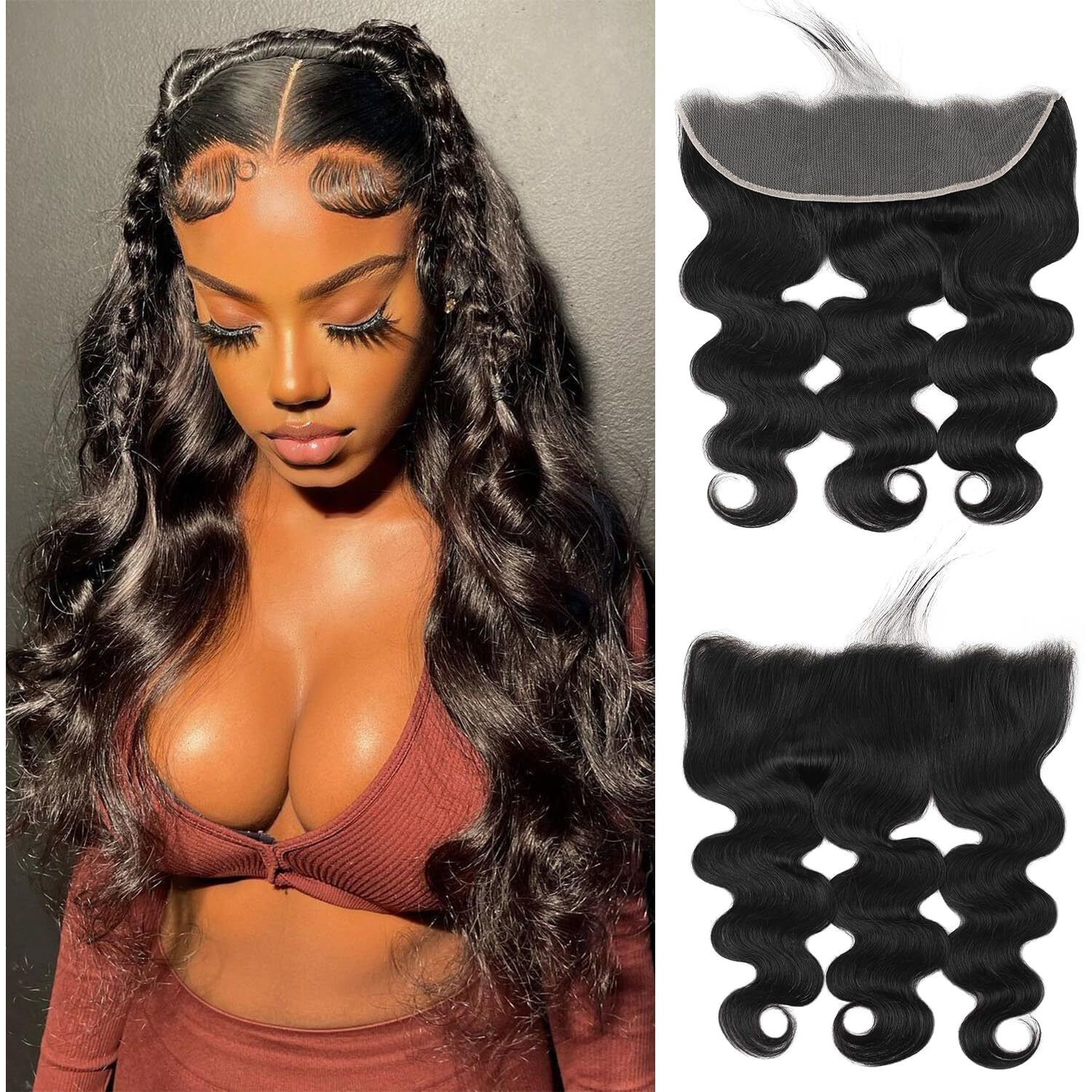 13X4 Body Wave Lace Frontal Closure 20 Inch Ear To Ear Transparent Hd Lace Frontal Brazilian Virgin Human Hair Pre Plucked With Baby Hair Natural Black