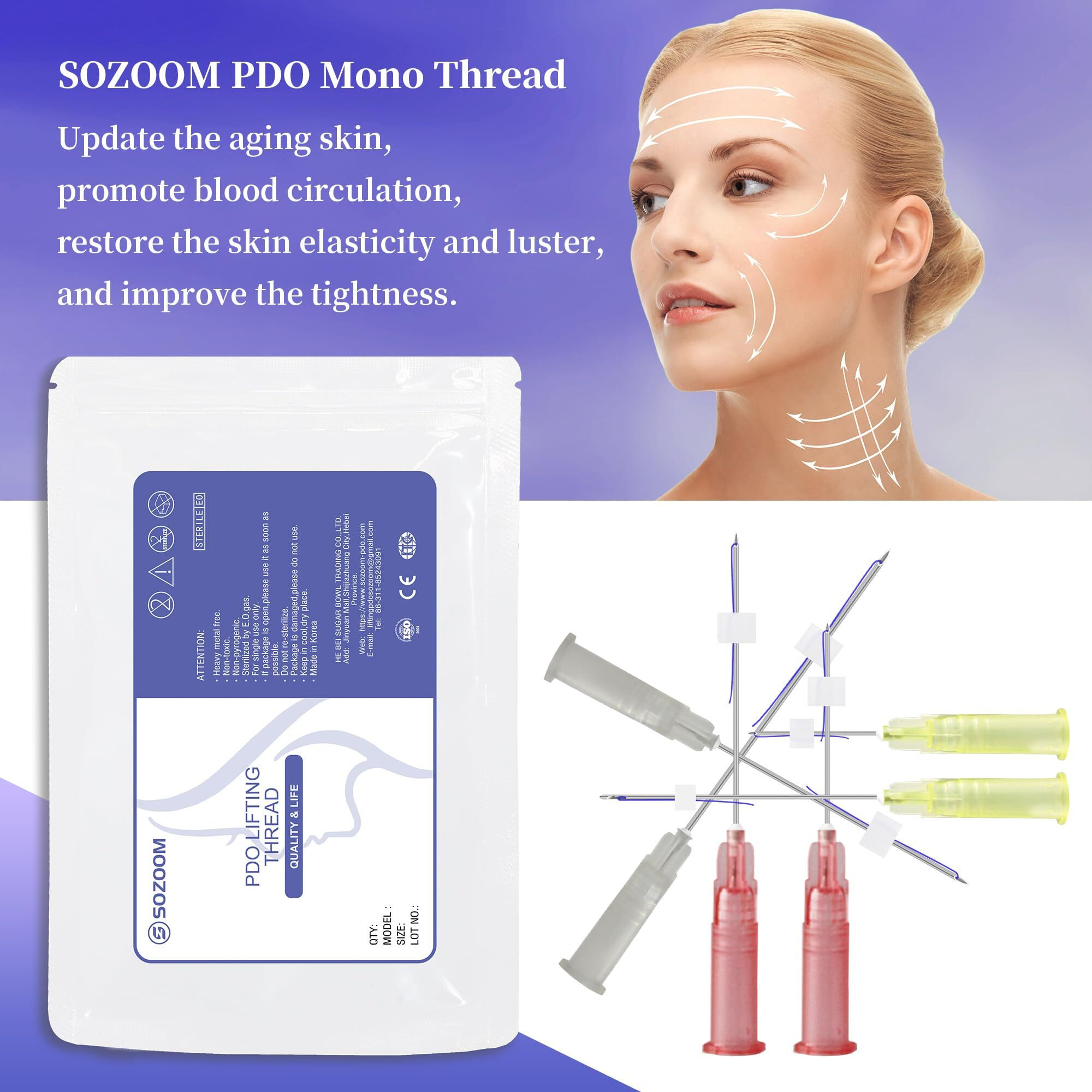 Sozoom Pdo Mono Thread, Pdo Threads Lift Face And Body, Improve Skin Pdo Threads (20Pcs-29G-38Mm)