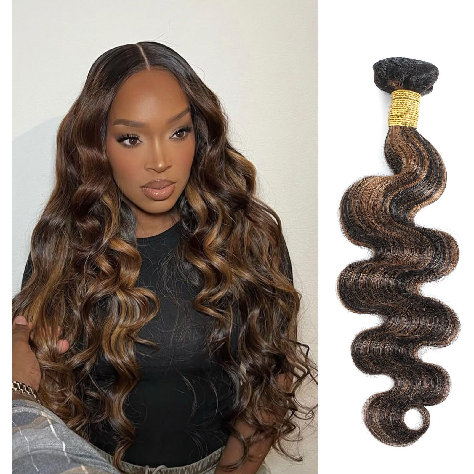 Dsekcain P1B/30 Body Wave Human Hair Bundles Highlight Brown Color Body Wave Bundle 100% Real Human Hair And True To Length 10 12 14 Inch 3 Pcs/Pack