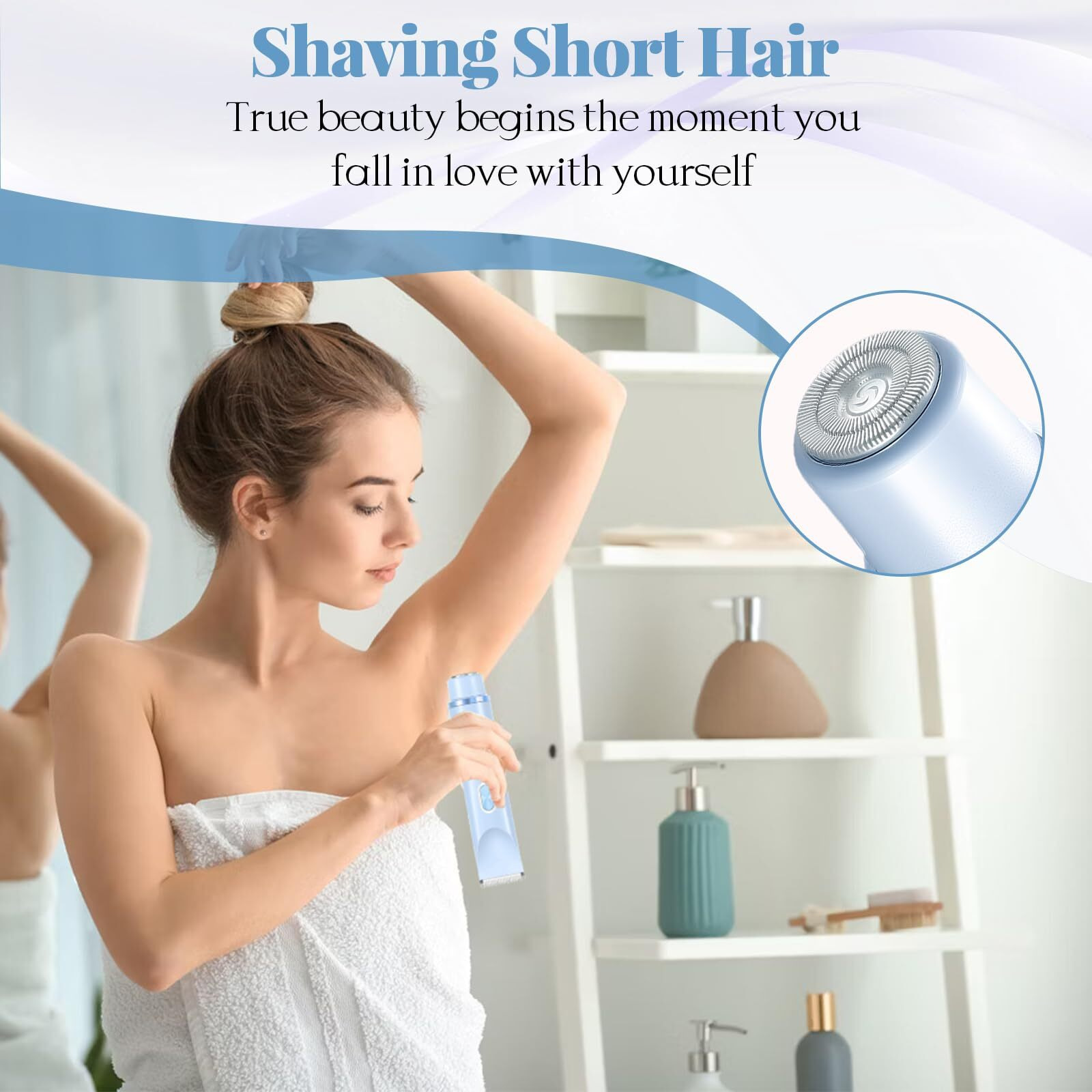 Dermave Bikini Shaver 2.0, Dual Head Electric Bikini Trimmer For Women, 2 In 1 Wet And Dry Waterproof Glow Aura Womens Shaver For Face, Legs, Underarm (Blue)